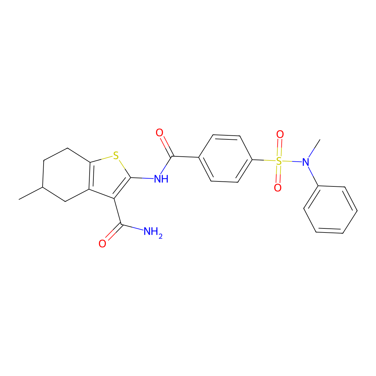 5-methyl-2-(4-(N-methyl-N-phenylsulfamoyl)benzamido)-4,5,6,7-tetrahydrobenzo[b]thiophene-3-carboxamide molecular structure, CAS 313405-71-9