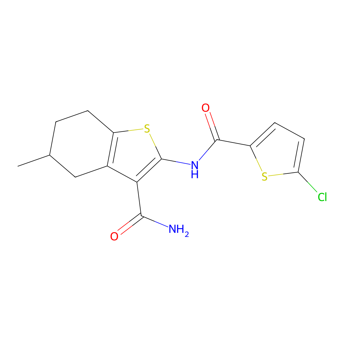 2-(5-Chlorothiophene-2-carboxamido)-5-methyl-4,5,6,7-tetrahydrobenzo[b]thiophene-3-carboxamide molecular structure, CAS 313405-72-0