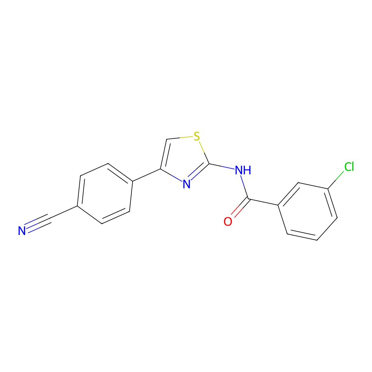 3-chloro-N-[4-(4-cyanophenyl)-1,3-thiazol-2-yl]benzamide molecular structure, CAS 313405-74-2