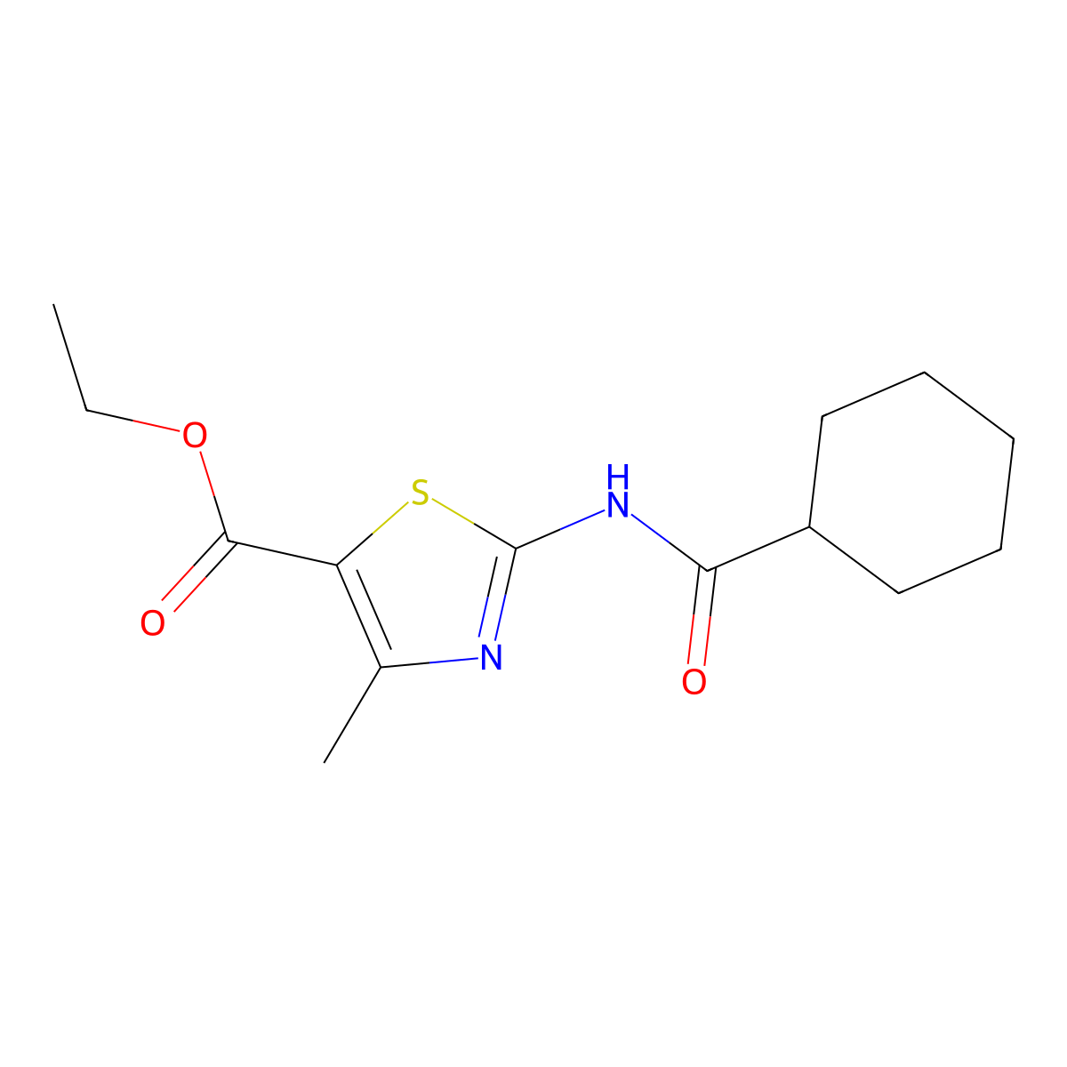 Ethyl 2-[(cyclohexylcarbonyl)amino]-4-methyl-1,3-thiazole-5-carboxylate molecular structure, CAS 313405-80-0