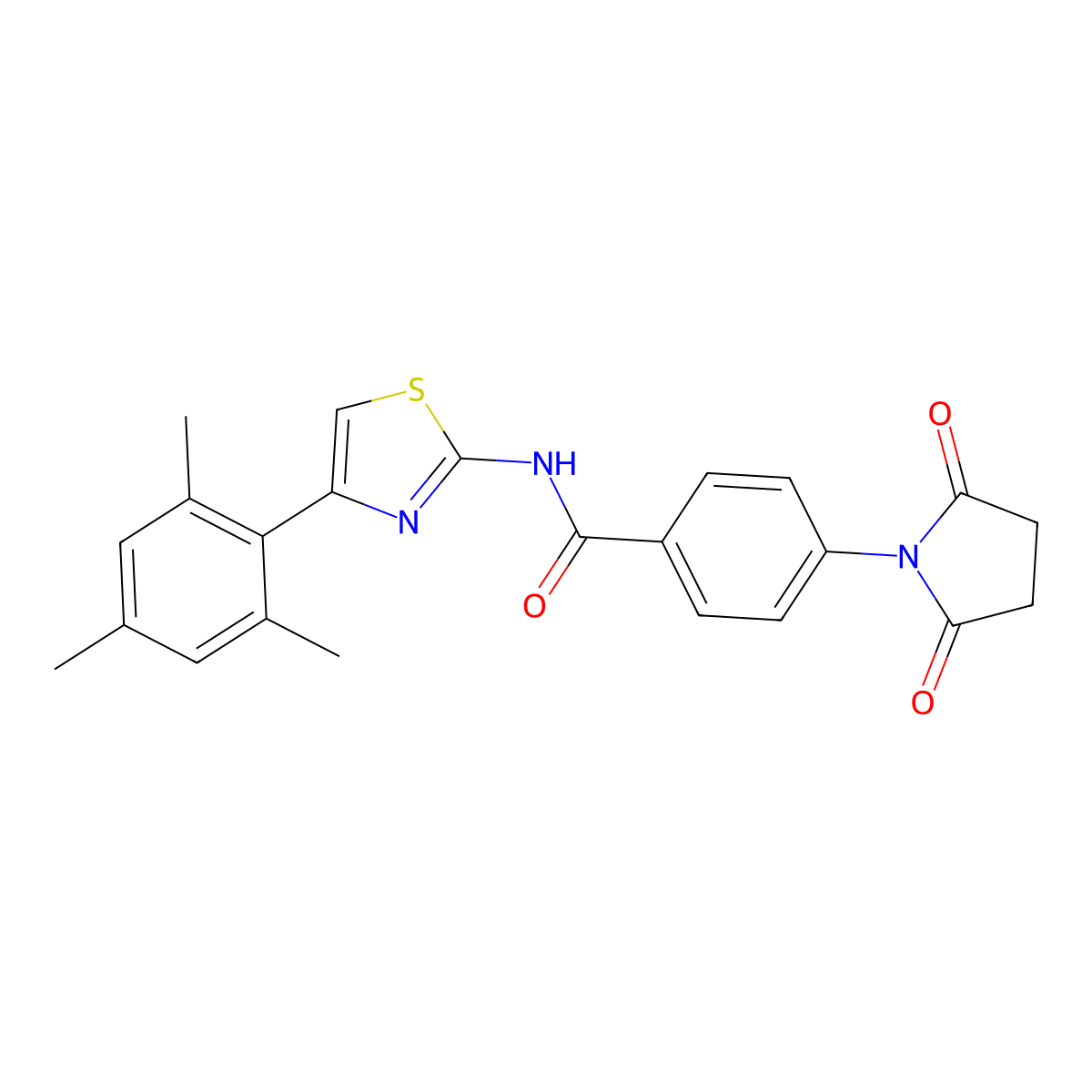 4-(2,5-dioxopyrrolidin-1-yl)-N-[4-(2,4,6-trimethylphenyl)-1,3-thiazol-2-yl]benzamide molecular structure, CAS 313405-88-8
