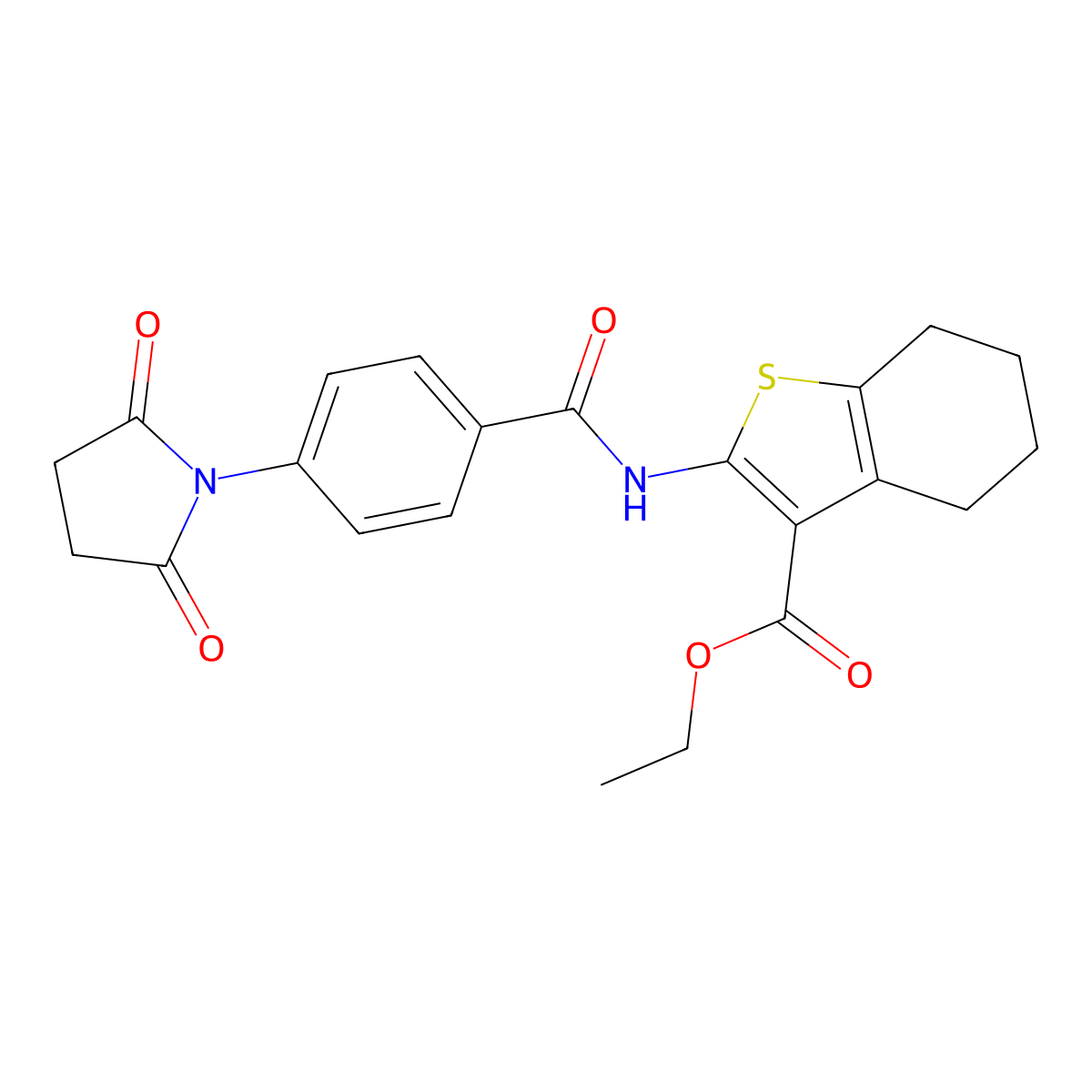 Ethyl 2-(4-(2,5-dioxopyrrolidin-1-yl)benzamido)-4,5,6,7-tetrahydrobenzo[b]thiophene-3-carboxylate molecular structure, CAS 313405-98-0