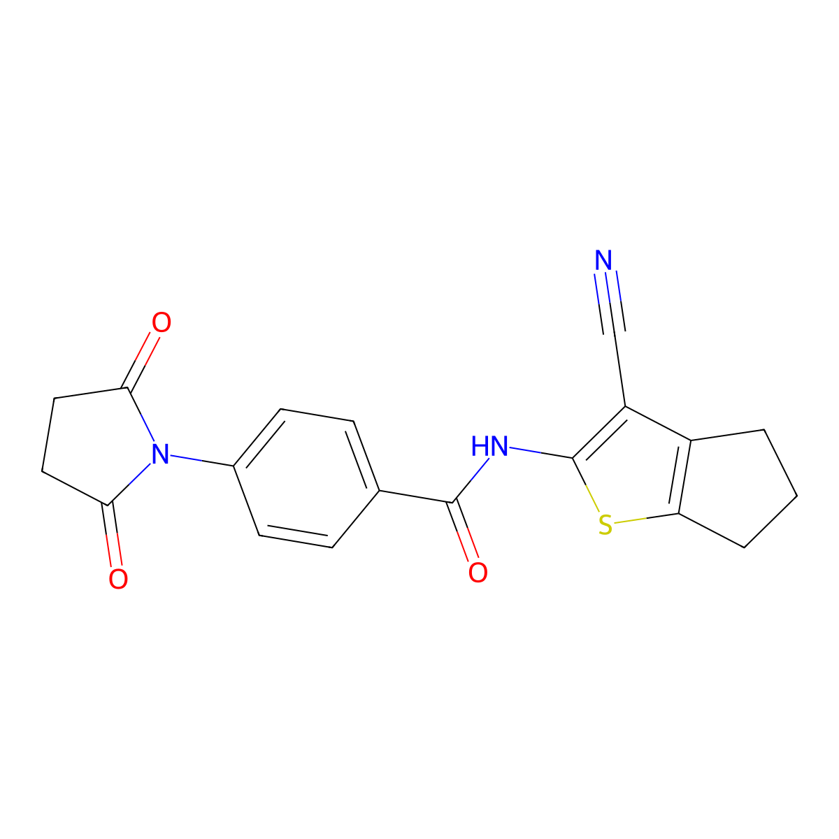N-(3-cyano-5,6-dihydro-4H-cyclopenta[b]thiophen-2-yl)-4-(2,5-dioxopyrrolidin-1-yl)benzamide molecular structure, CAS 313405-99-1