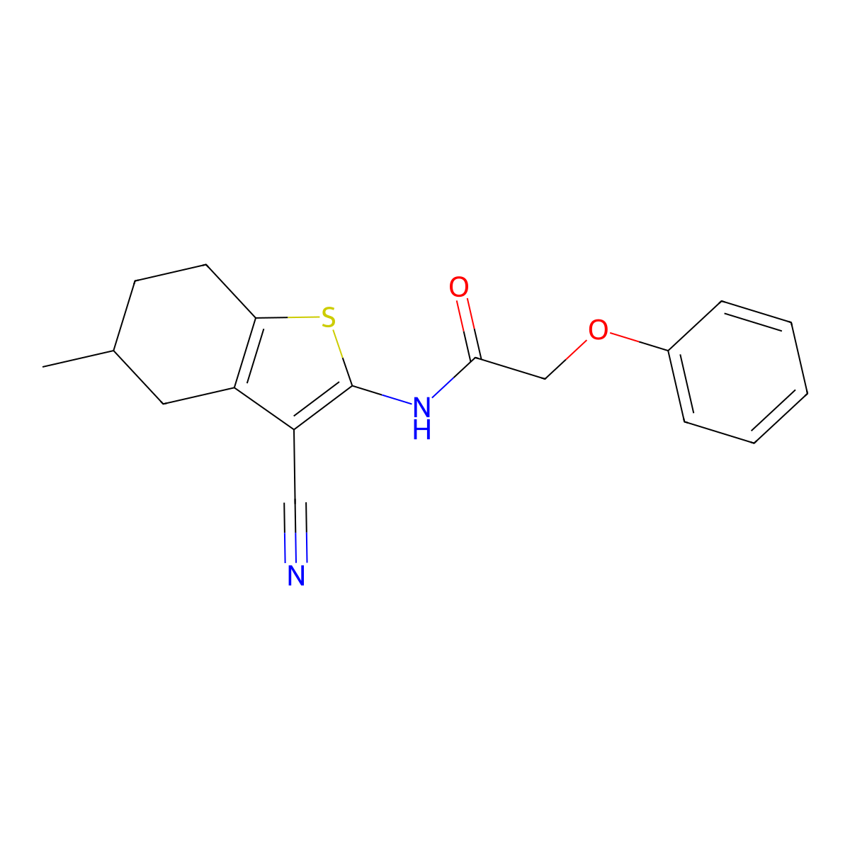 N-(3-cyano-5-methyl-4,5,6,7-tetrahydro-1-benzothiophen-2-yl)-2-phenoxyacetamide molecular structure, CAS 313469-65-7
