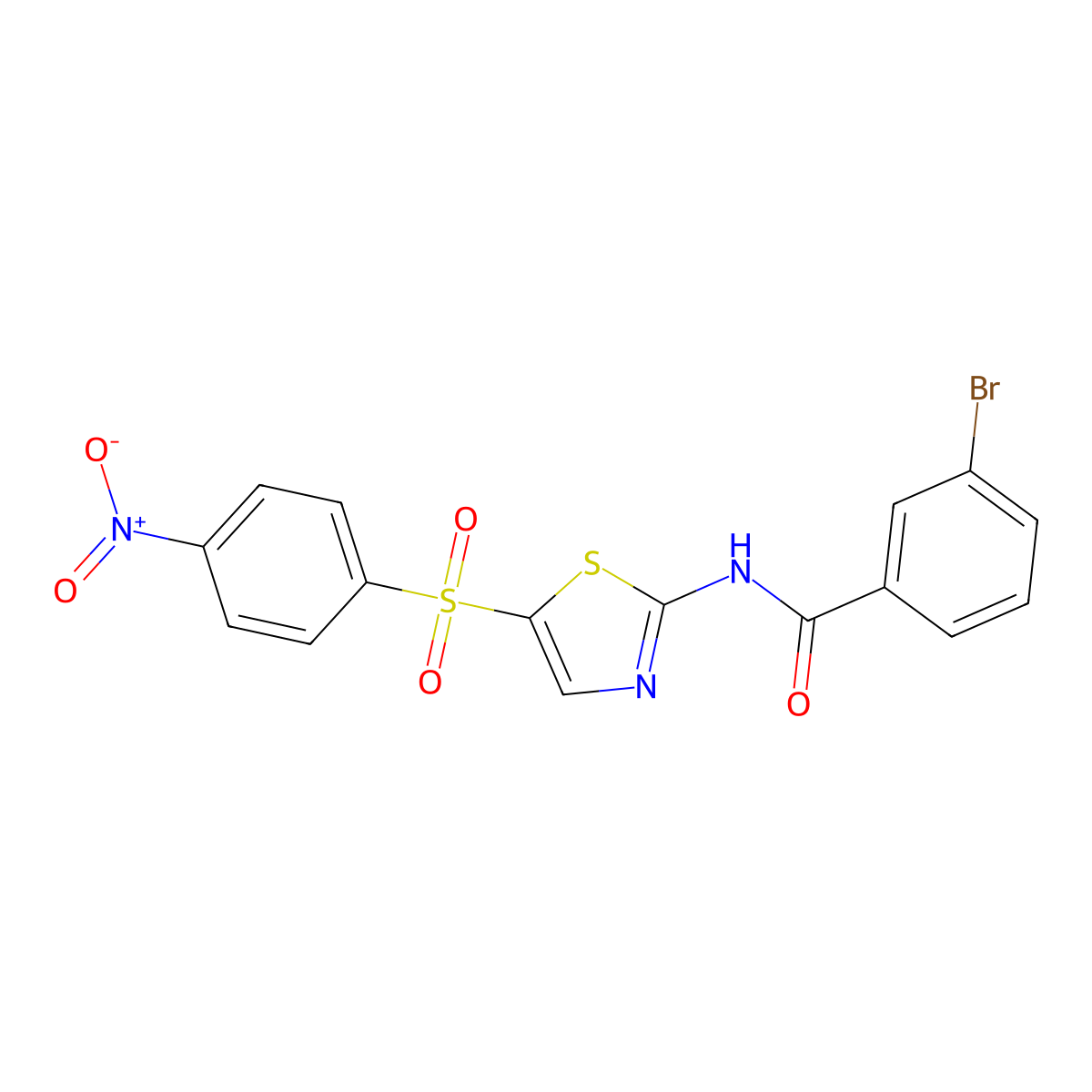 3-bromo-N-(5-((4-nitrophenyl)sulfonyl)thiazol-2-yl)benzamide molecular structure, CAS 313469-80-6