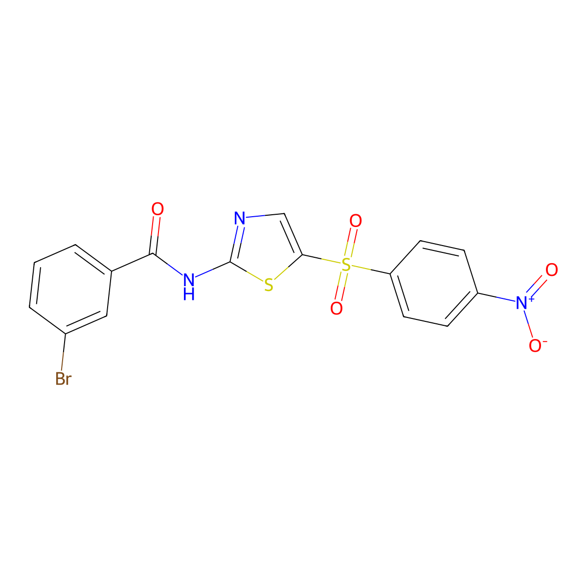 3-bromo-N-(5-((4-nitrophenyl)sulfonyl)thiazol-2-yl)benzamide molecular structure, CAS 313469-80-6