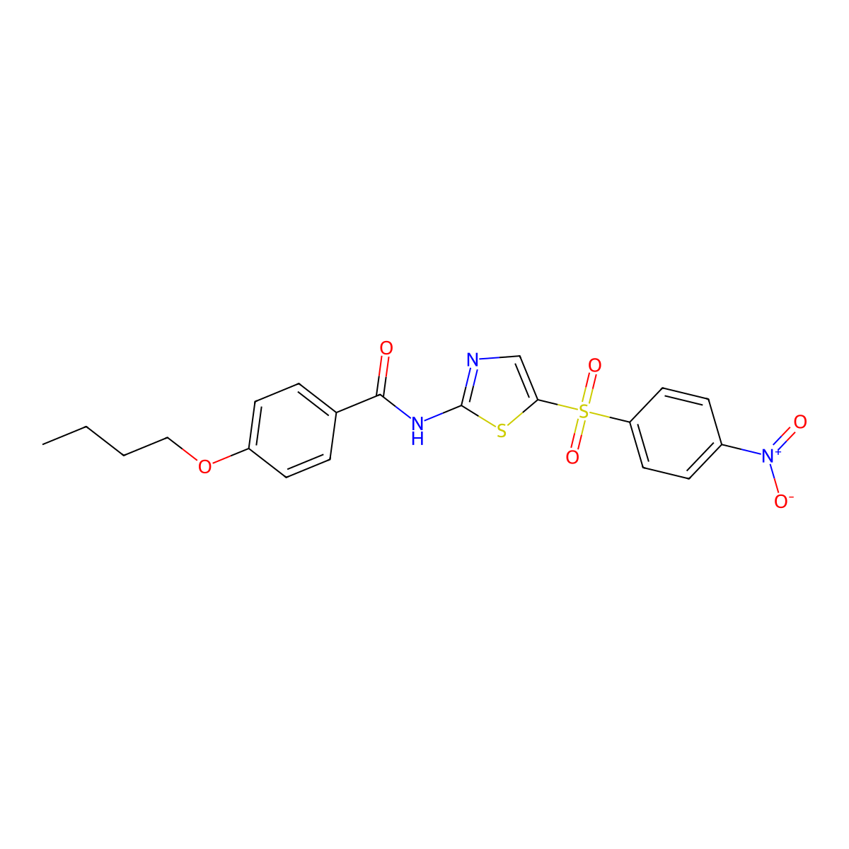 4-butoxy-N-(5-((4-nitrophenyl)sulfonyl)thiazol-2-yl)benzamide molecular structure, CAS 313469-84-0
