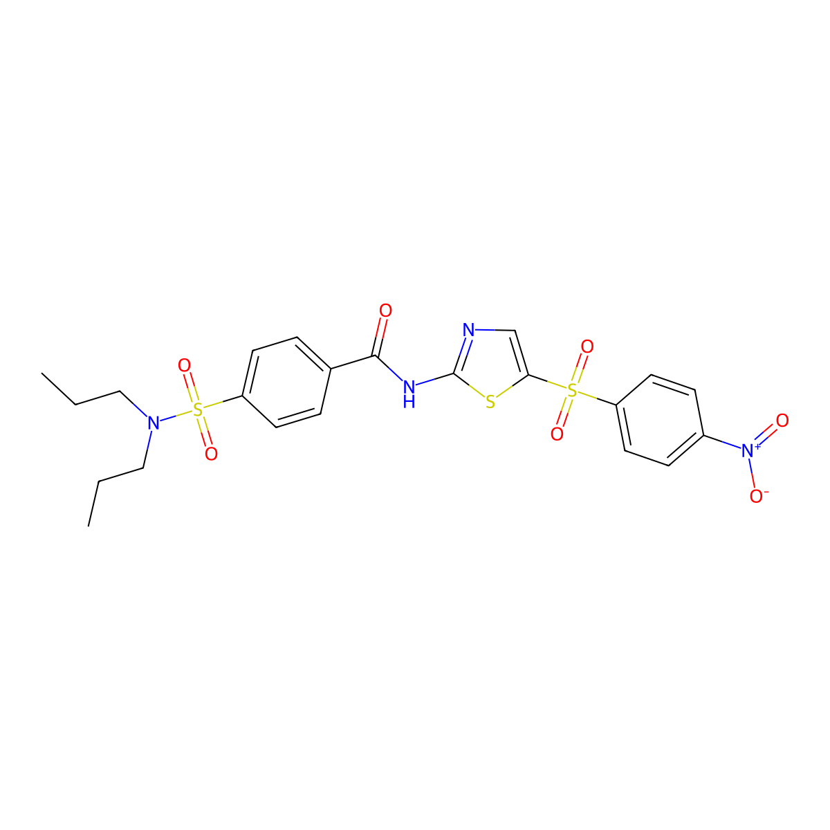 4-(N,N-dipropylsulfamoyl)-N-(5-((4-nitrophenyl)sulfonyl)thiazol-2-yl)benzamide molecular structure, CAS 313469-85-1
