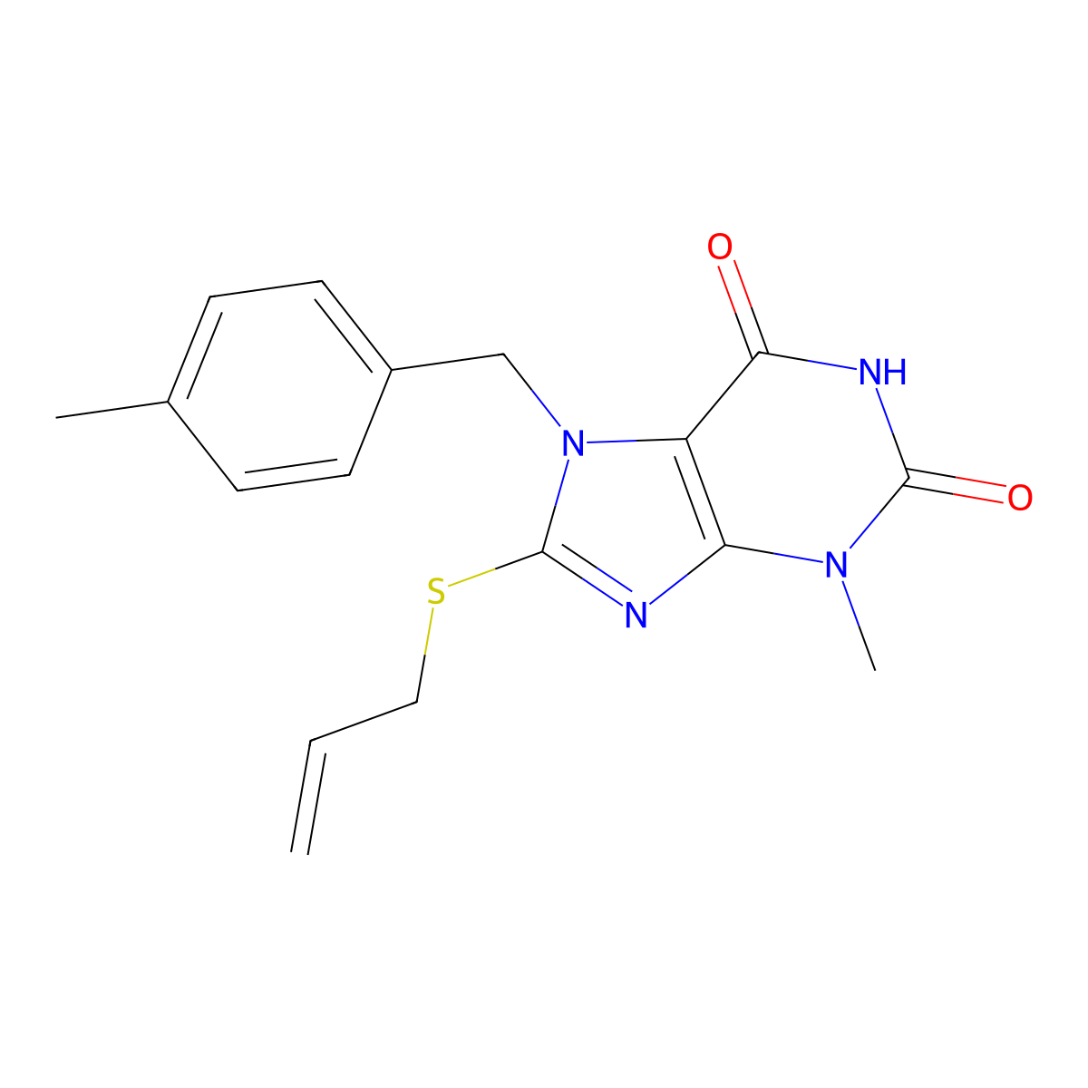 8-(allylthio)-3-methyl-7-(4-methylbenzyl)-1H-purine-2,6(3H,7H)-dione molecular structure, CAS 313469-91-9