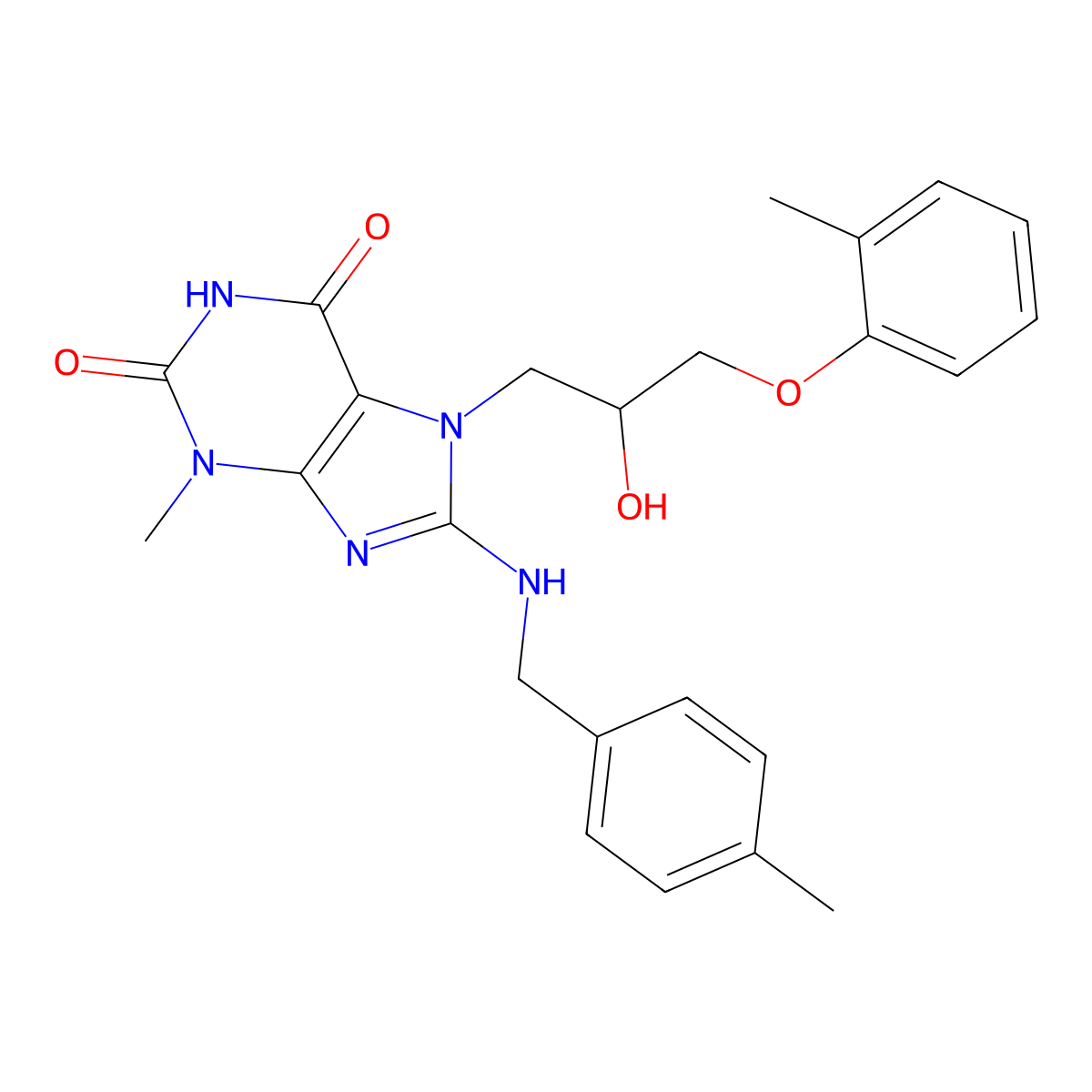 7-(2-hydroxy-3-(o-tolyloxy)propyl)-3-methyl-8-((4-methylbenzyl)amino)-1H-purine-2,6(3H,7H)-dione molecular structure, CAS 313469-94-2