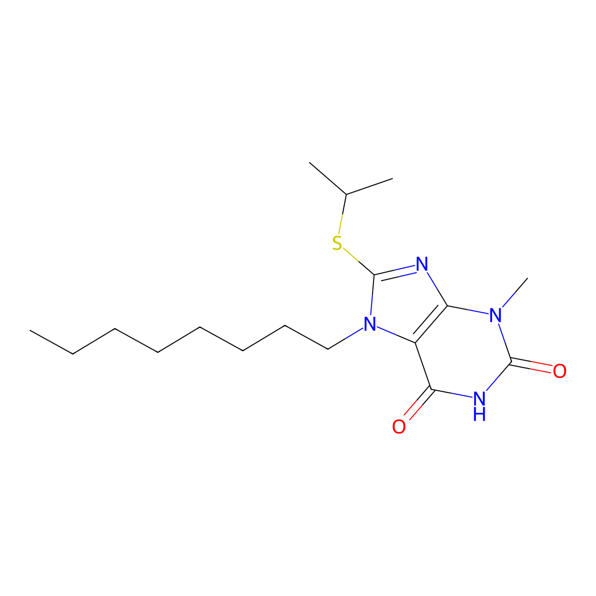 8-(isopropylsulfanyl)-3-methyl-7-octyl-3,7-dihydro-1H-purine-2,6-dione molecular structure, CAS 313470-20-1
