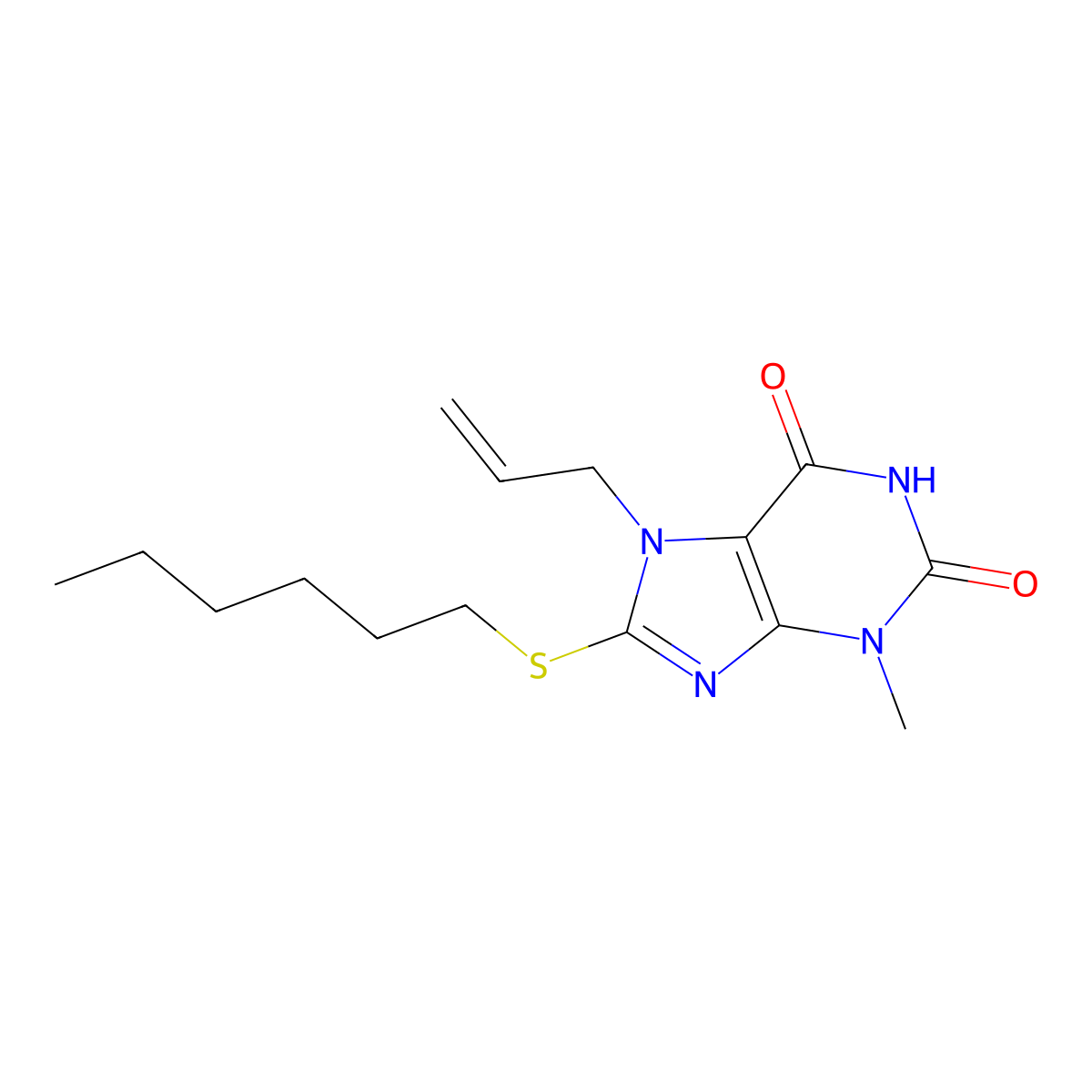 7-allyl-8-(hexylthio)-3-methyl-1H-purine-2,6(3H,7H)-dione molecular structure, CAS 313470-24-5