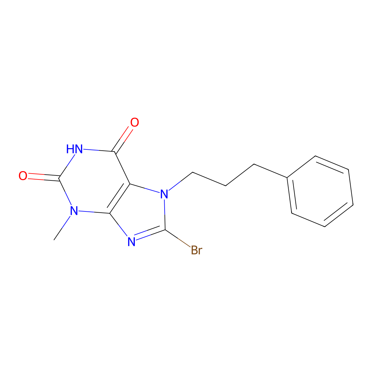 8-Bromo-3-methyl-7-(3-phenyl-propyl)-3,7-dihydro-purine-2,6-dione molecular structure, CAS 313470-26-7