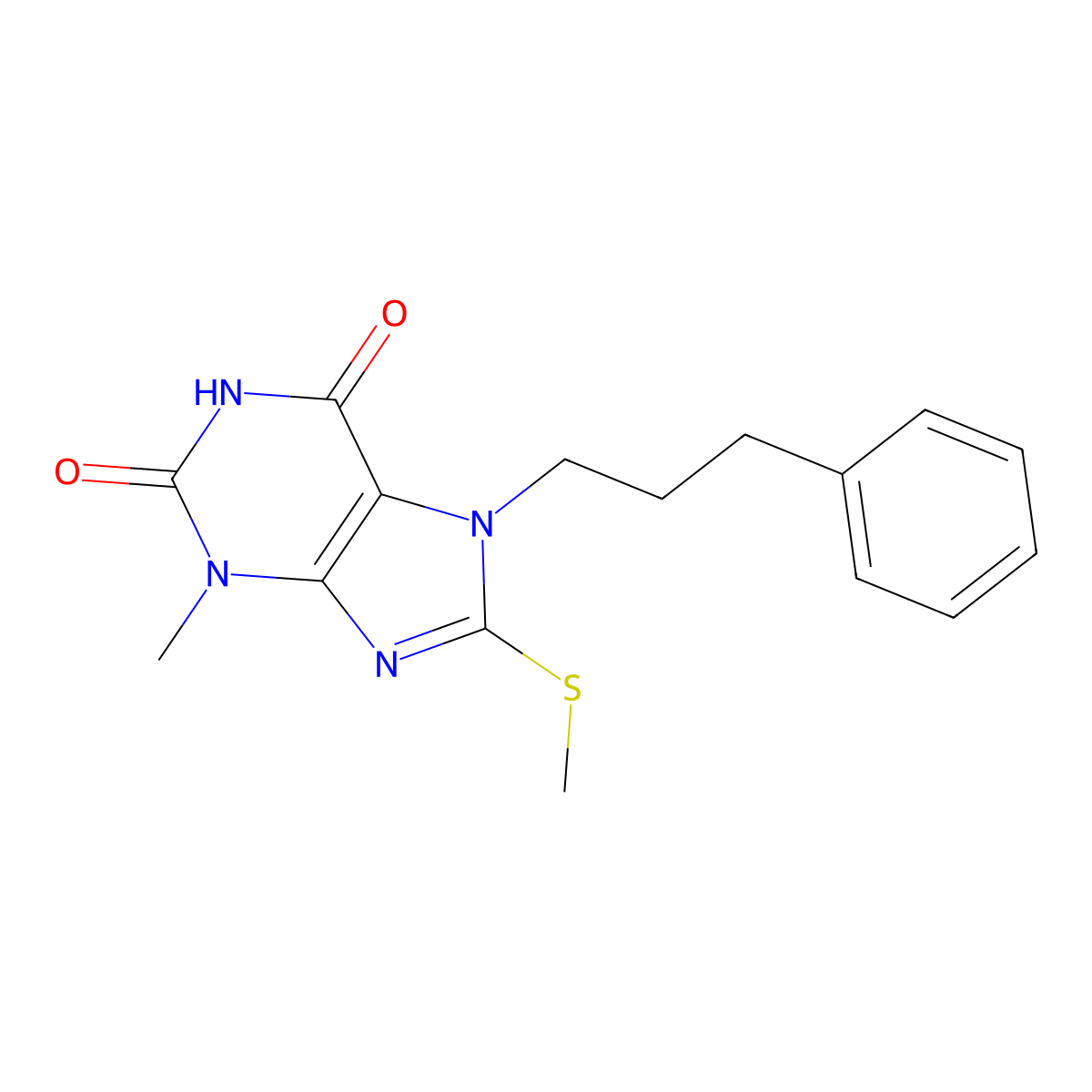 3-methyl-8-(methylthio)-7-(3-phenylpropyl)-1H-purine-2,6(3H,7H)-dione molecular structure, CAS 313470-27-8