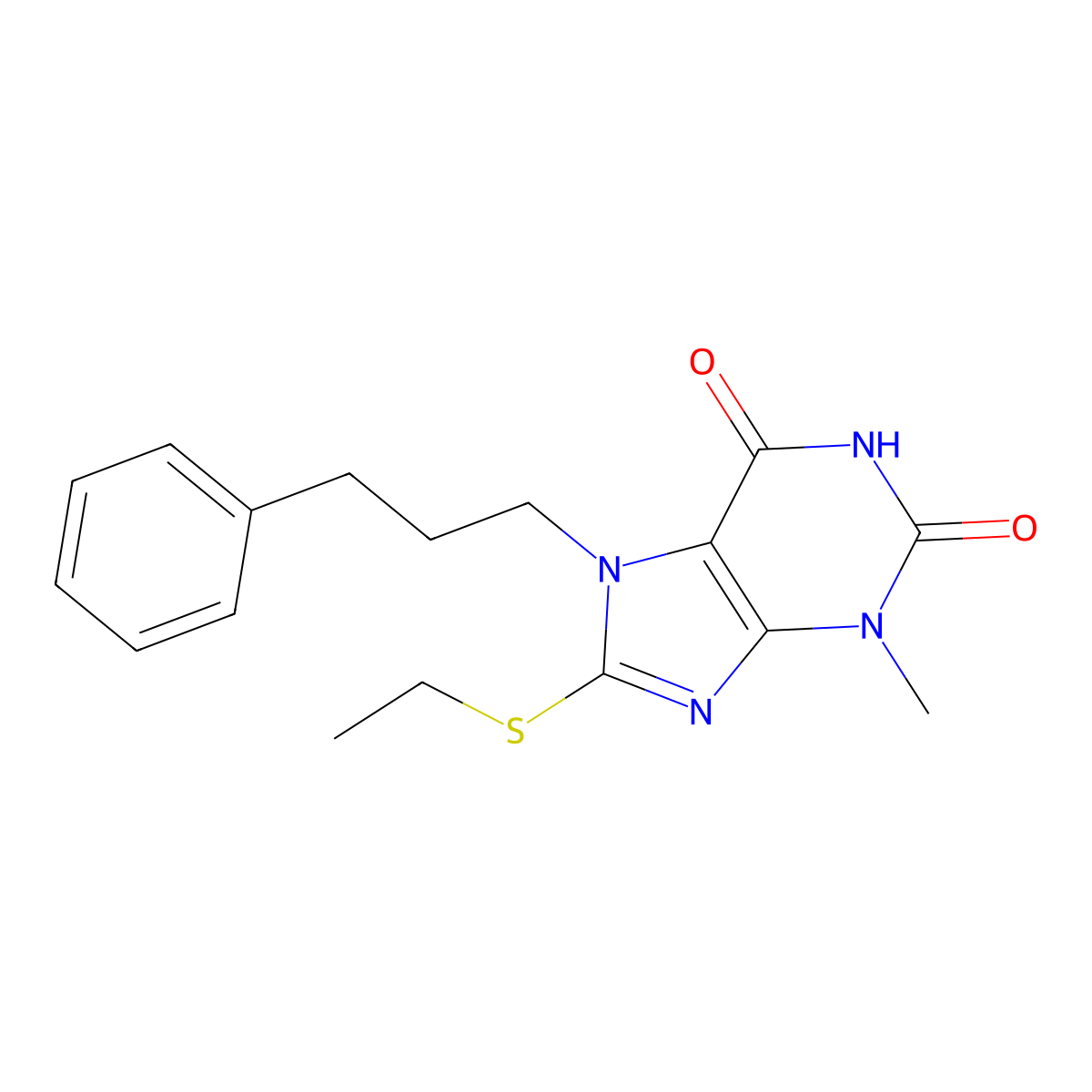 8-(ethylthio)-3-methyl-7-(3-phenylpropyl)-1H-purine-2,6(3H,7H)-dione molecular structure, CAS 313470-28-9