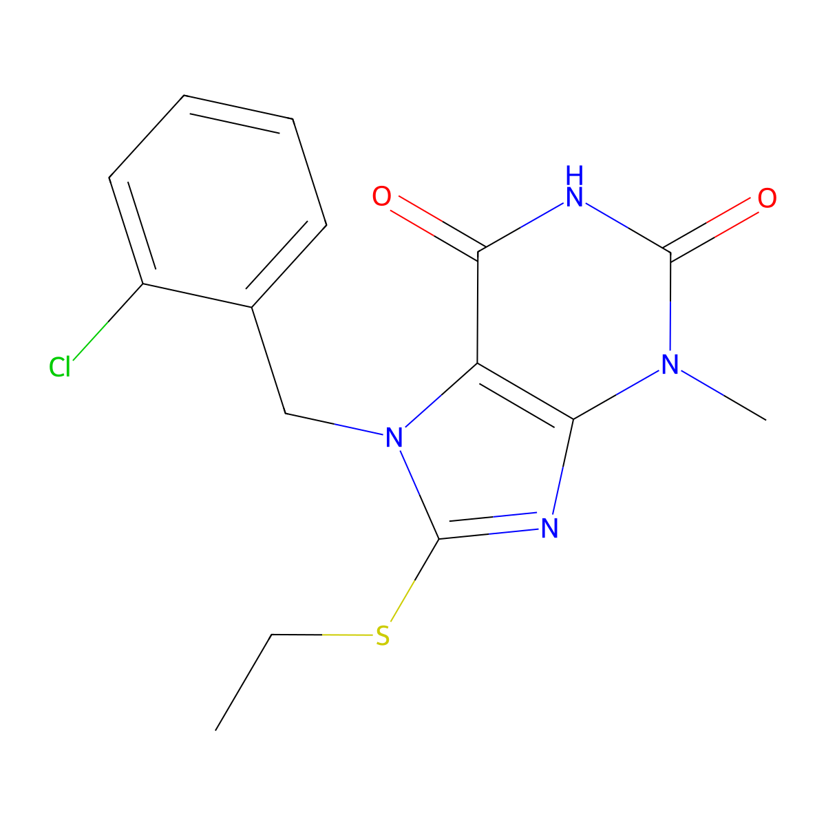 7-[(2-chlorophenyl)methyl]-8-(ethylsulfanyl)-3-methyl-2,3,6,7-tetrahydro-1H-purine-2,6-dione molecular structure, CAS 313470-31-4