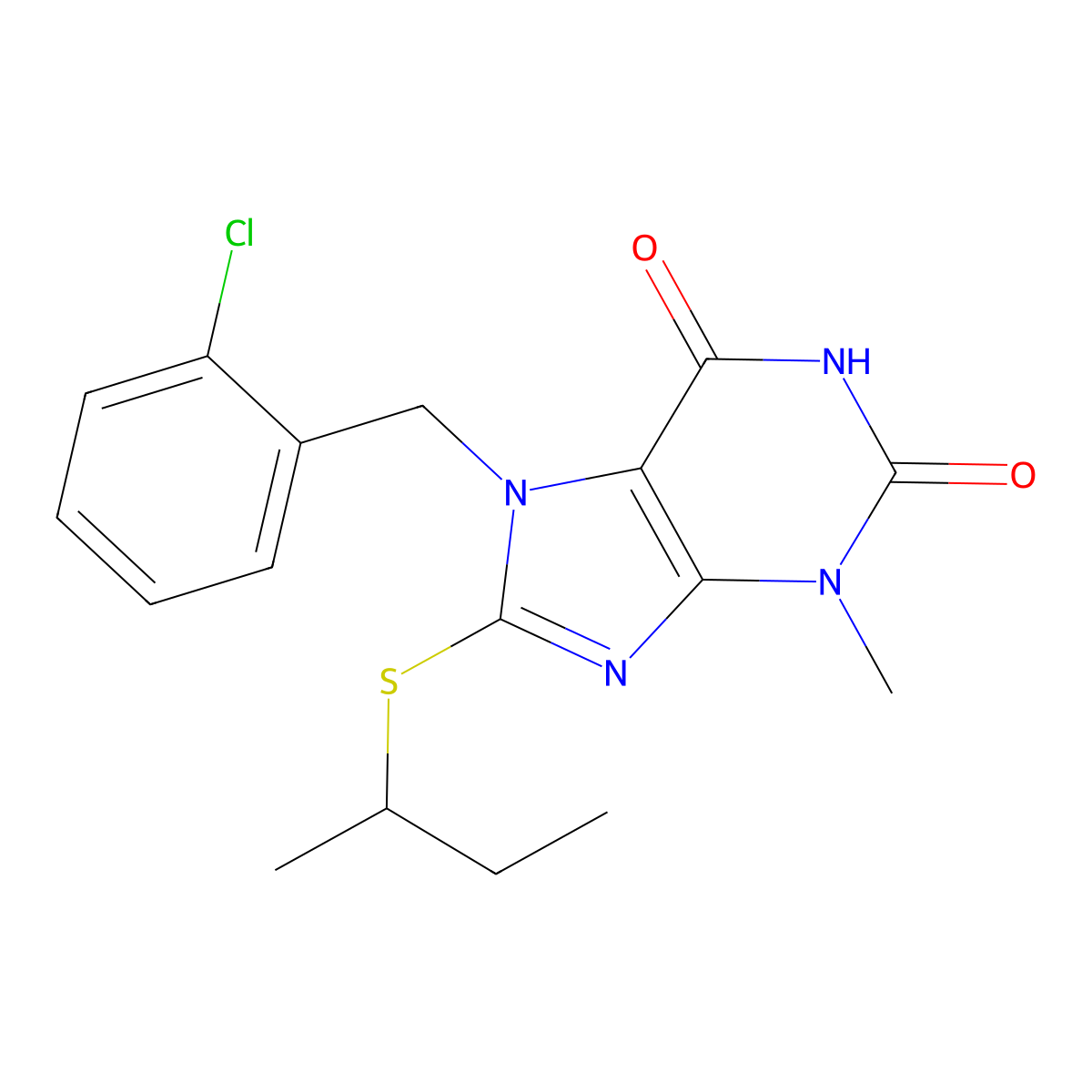 8-(sec-butylsulfanyl)-7-(2-chlorobenzyl)-3-methyl-3,7-dihydro-1H-purine-2,6-dione molecular structure, CAS 313470-32-5