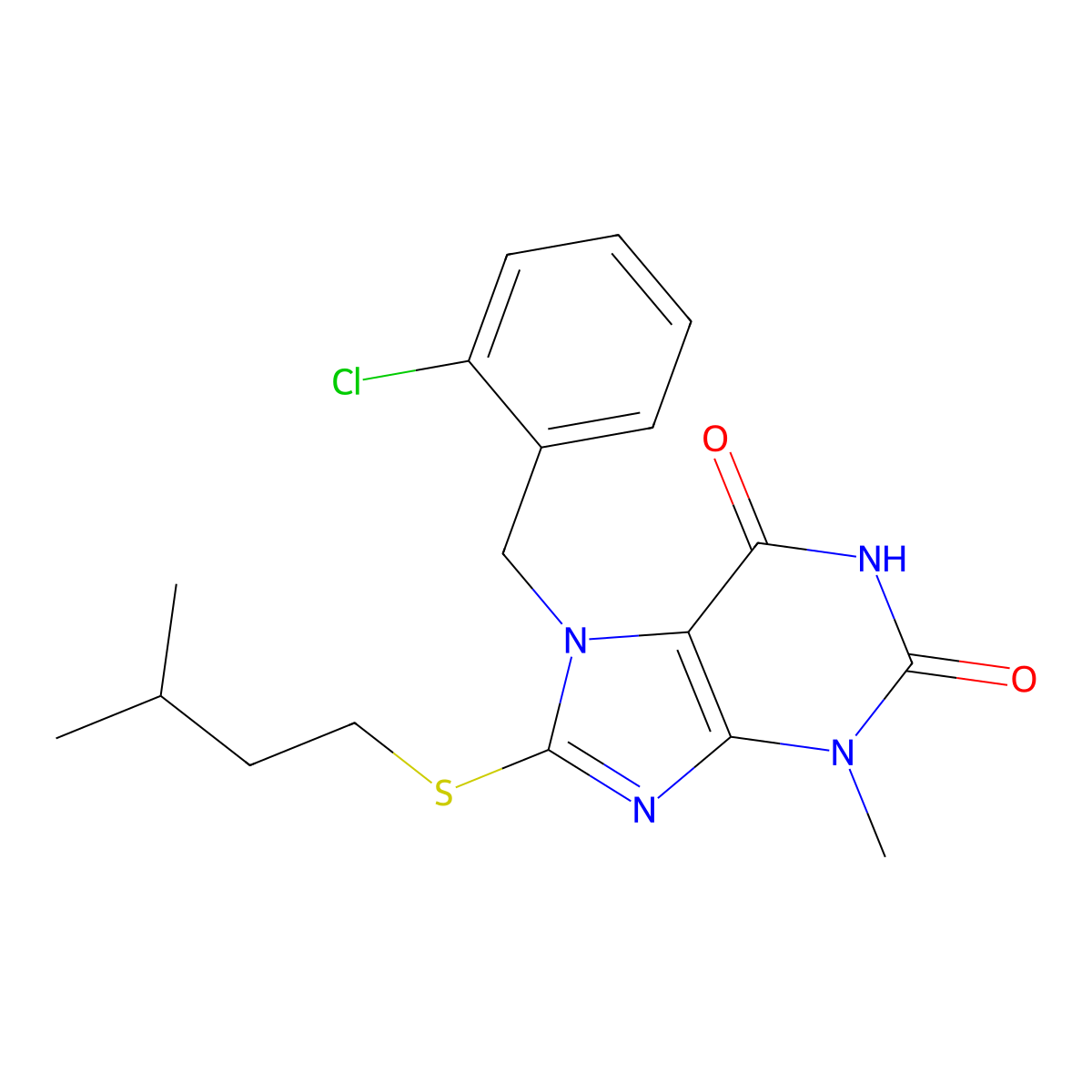7-(2-chlorobenzyl)-8-(isopentylsulfanyl)-3-methyl-3,7-dihydro-1H-purine-2,6-dione molecular structure, CAS 313470-33-6