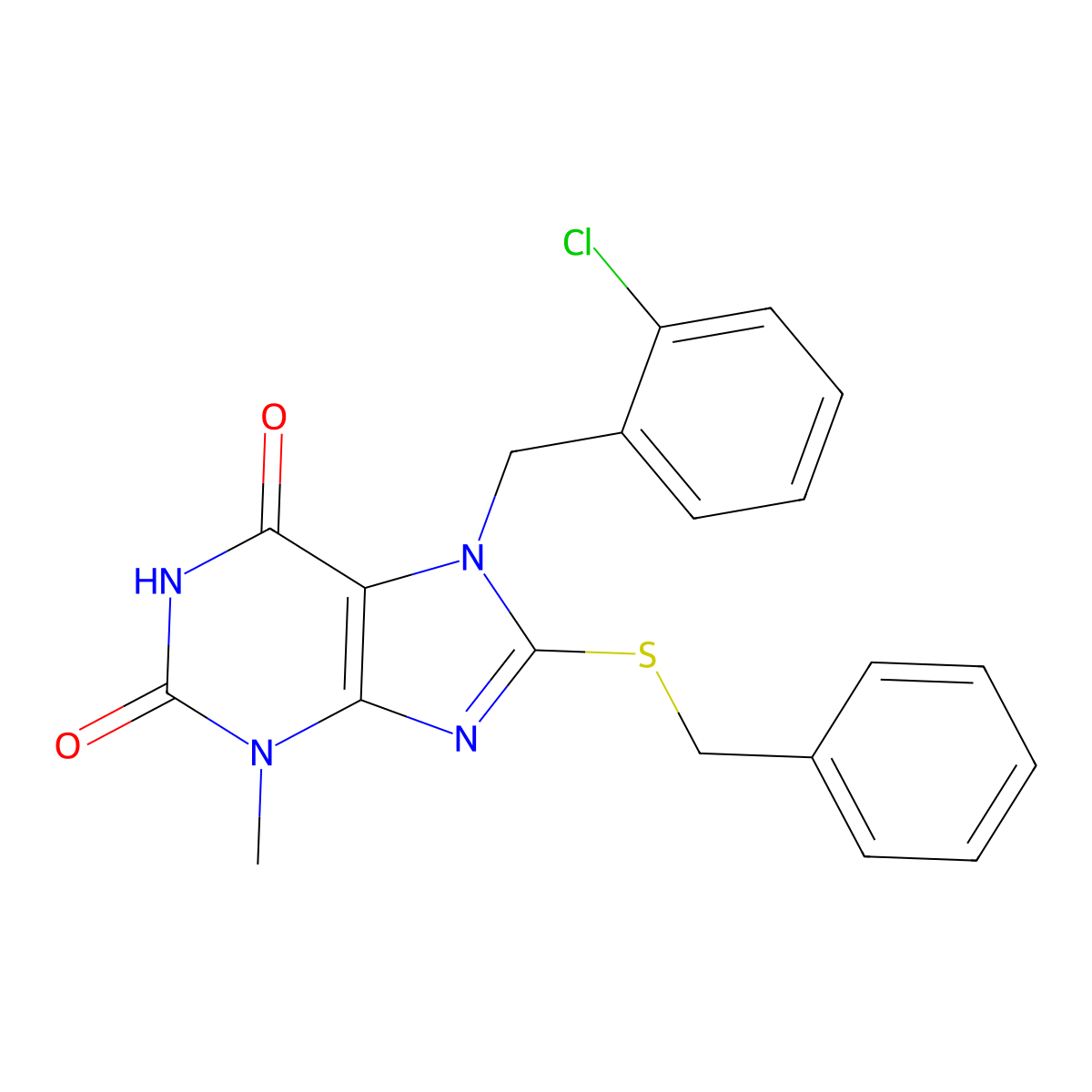 8-(benzylthio)-7-(2-chlorobenzyl)-3-methyl-1H-purine-2,6(3H,7H)-dione molecular structure, CAS 313470-34-7