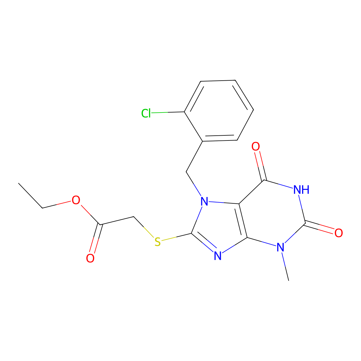ethyl {[7-(2-chlorobenzyl)-3-methyl-2,6-dioxo-2,3,6,7-tetrahydro-1H-purin-8-yl]sulfanyl}acetate molecular structure, CAS 313470-35-8