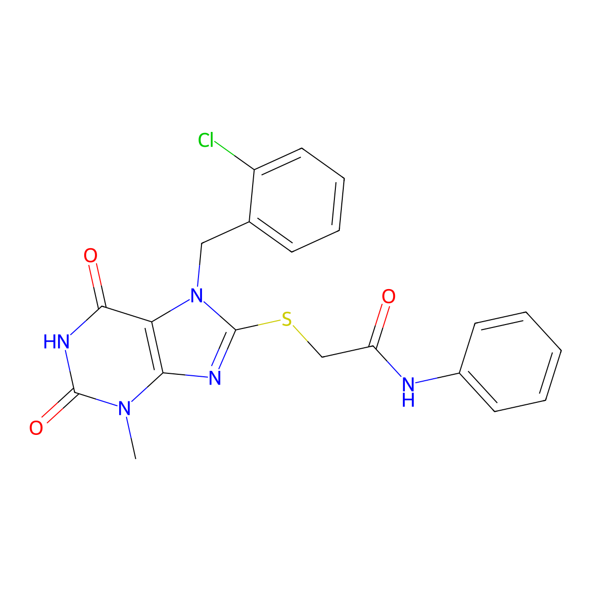 2-((7-(2-chlorobenzyl)-3-methyl-2,6-dioxo-2,3,6,7-tetrahydro-1H-purin-8-yl)thio)-N-phenylacetamide molecular structure, CAS 313470-36-9
