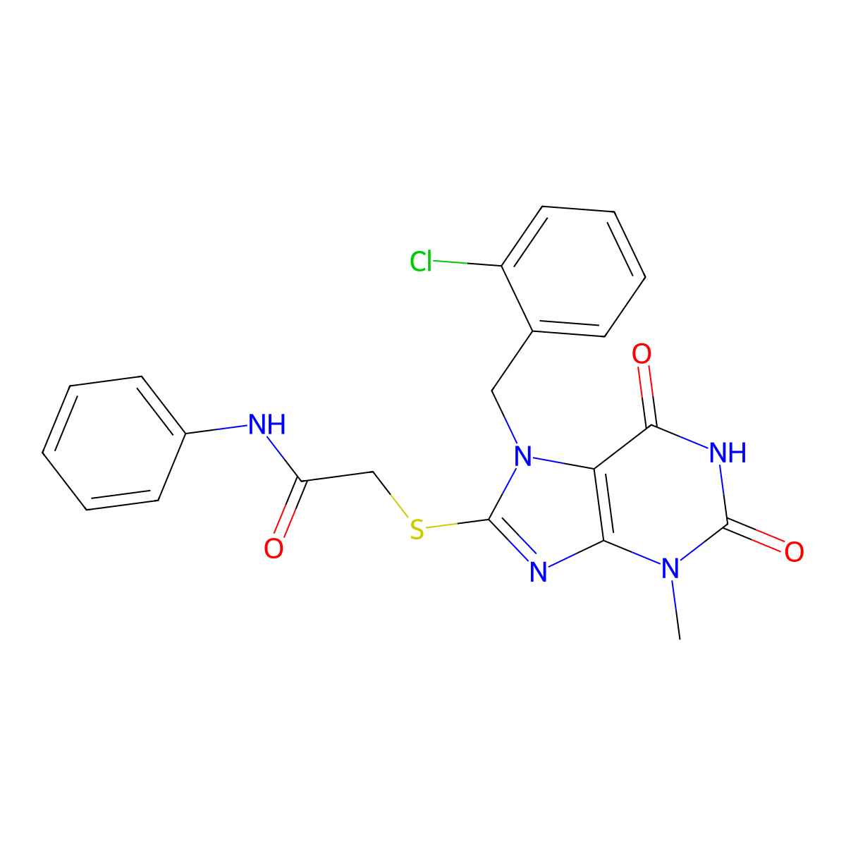 2-((7-(2-chlorobenzyl)-3-methyl-2,6-dioxo-2,3,6,7-tetrahydro-1H-purin-8-yl)thio)-N-phenylacetamide molecular structure, CAS 313470-36-9