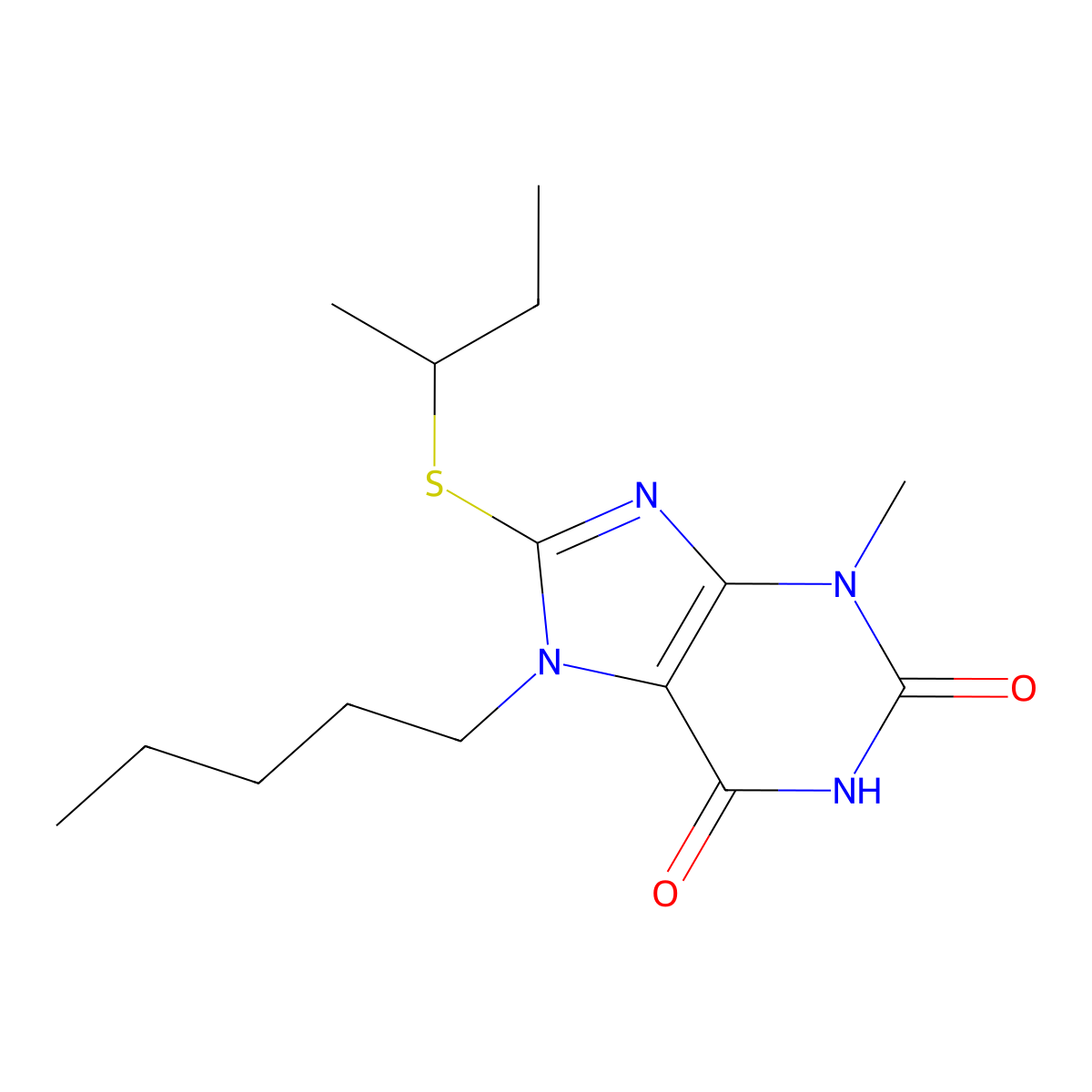 8-Butan-2-ylsulfanyl-3-methyl-7-pentylpurine-2,6-dione molecular structure, CAS 313470-37-0