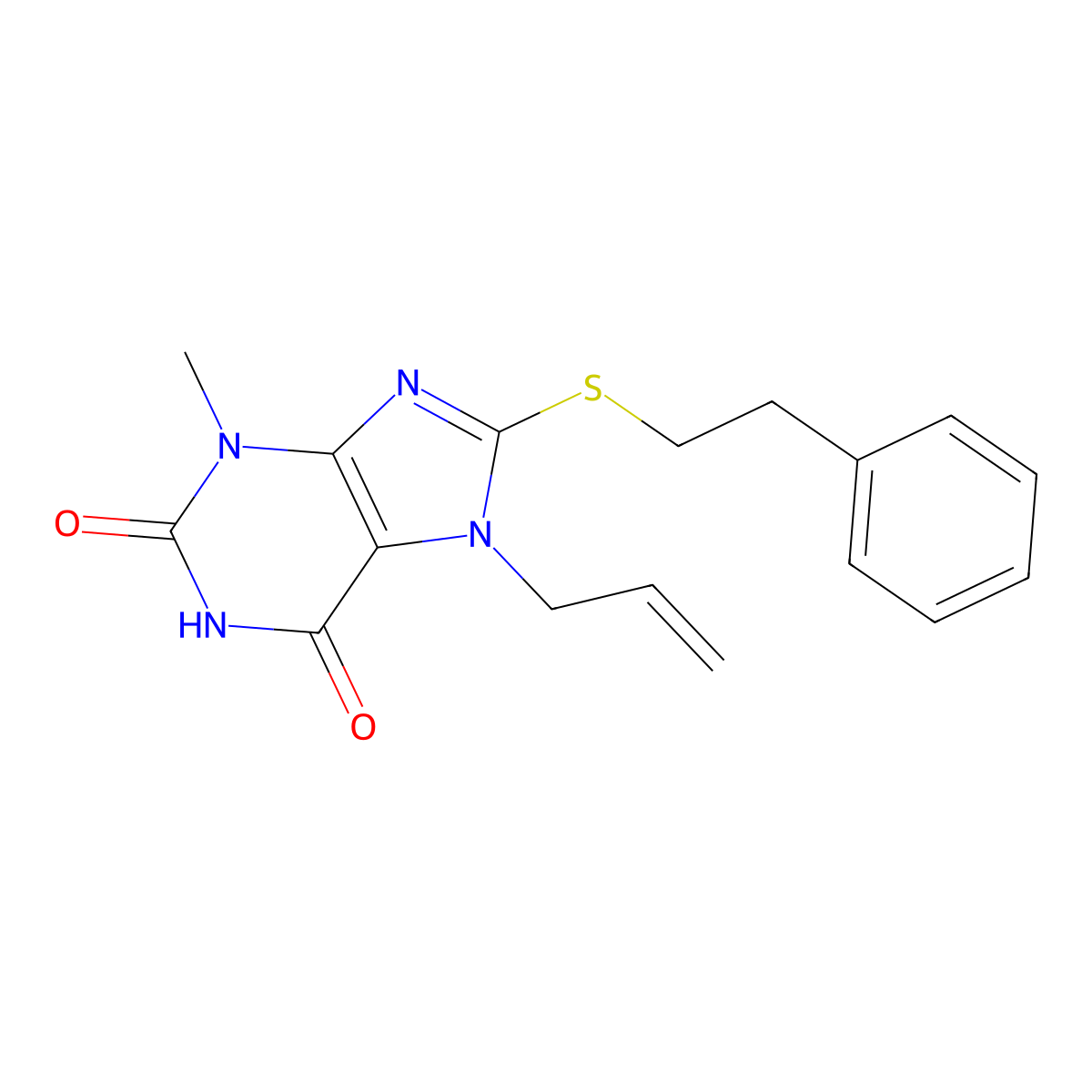 7-allyl-3-methyl-8-(phenethylthio)-1H-purine-2,6(3H,7H)-dione molecular structure, CAS 313470-38-1