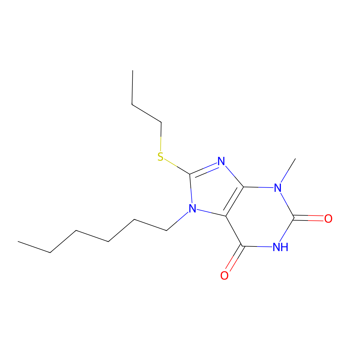 7-Hexyl-3-methyl-8-propylsulfanylpurine-2,6-dione molecular structure, CAS 313470-41-6