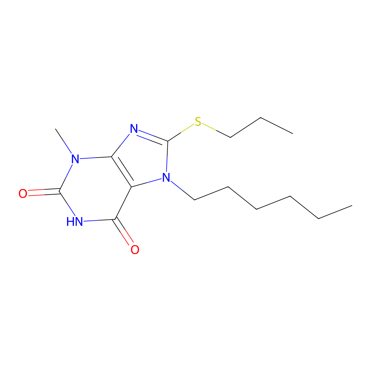 7-Hexyl-3-methyl-8-propylsulfanylpurine-2,6-dione molecular structure, CAS 313470-41-6