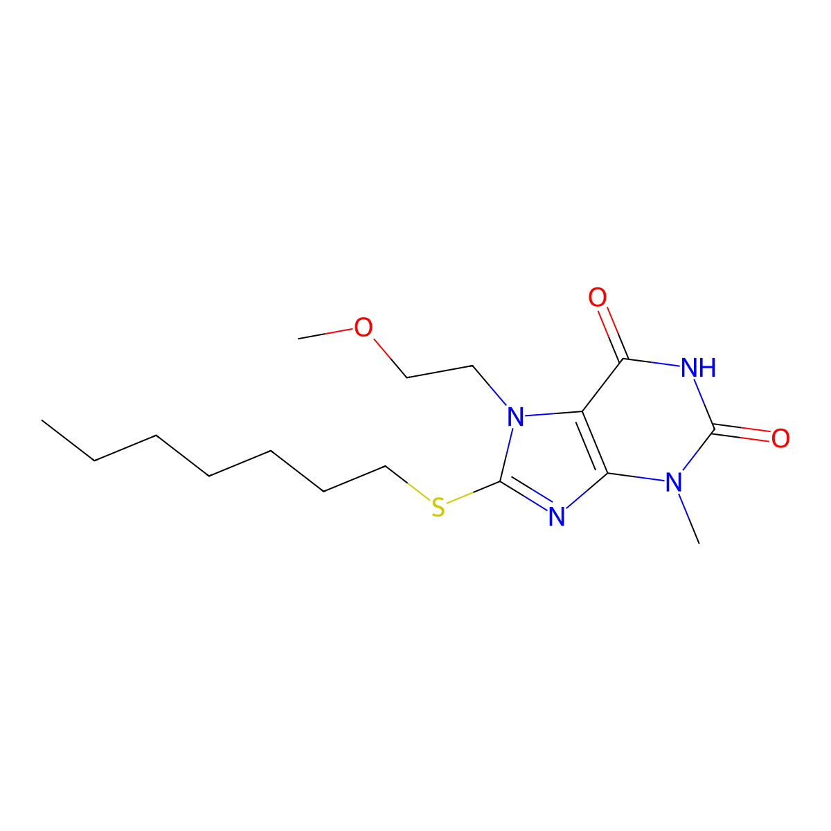 8-(heptylthio)-7-(2-methoxyethyl)-3-methyl-1H-purine-2,6(3H,7H)-dione molecular structure, CAS 313470-48-3