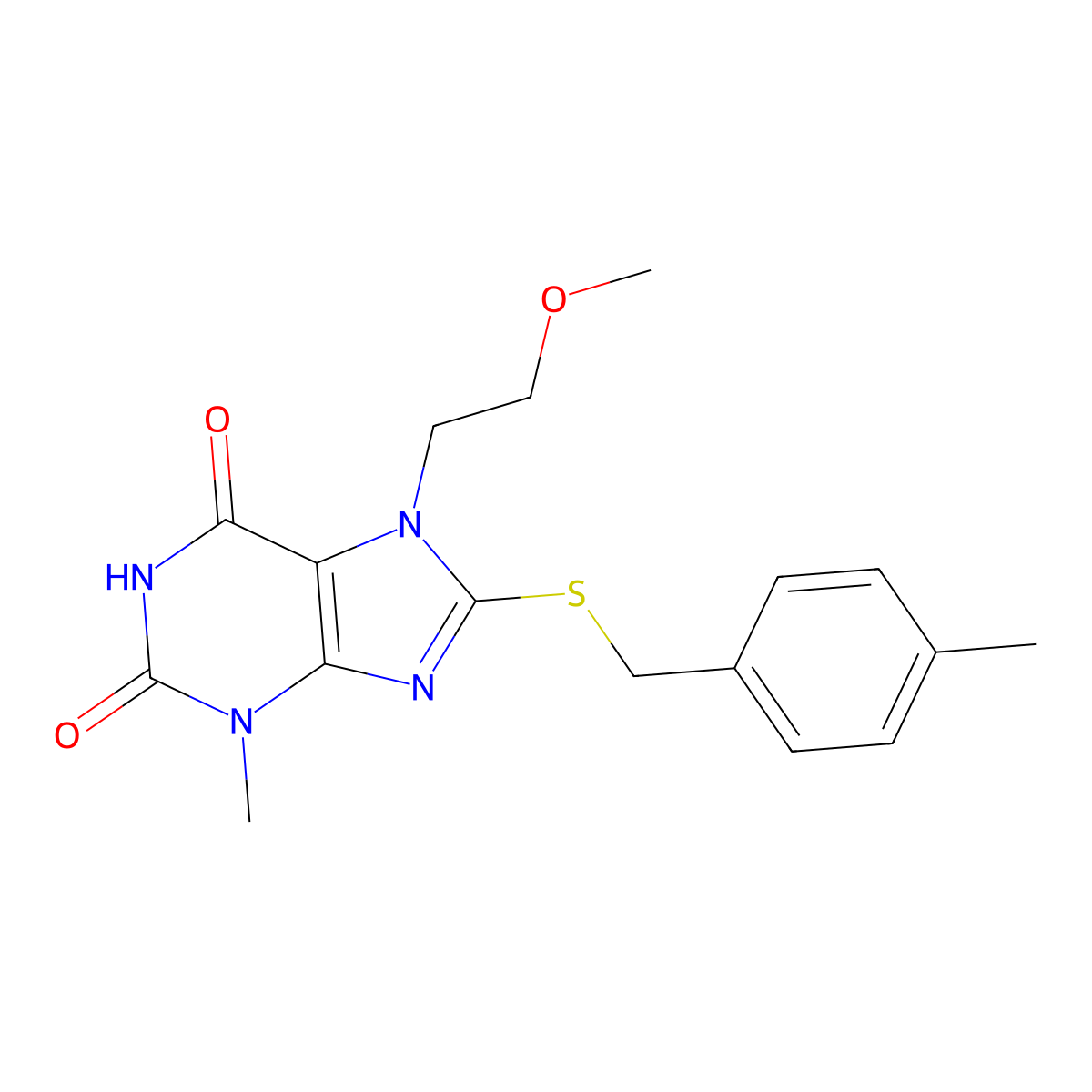 7-(2-methoxyethyl)-3-methyl-8-((4-methylbenzyl)thio)-1H-purine-2,6(3H,7H)-dione molecular structure, CAS 313470-51-8