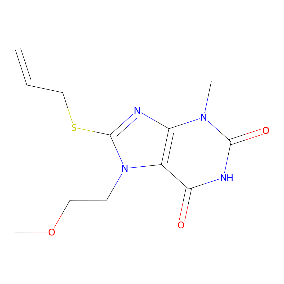 8-(allylthio)-7-(2-methoxyethyl)-3-methyl-1H-purine-2,6(3H,7H)-dione molecular structure, CAS 313470-52-9