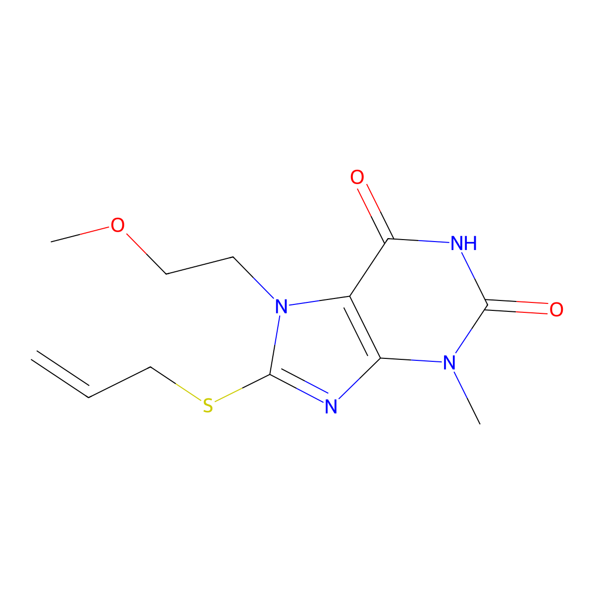 8-(allylthio)-7-(2-methoxyethyl)-3-methyl-1H-purine-2,6(3H,7H)-dione molecular structure, CAS 313470-52-9