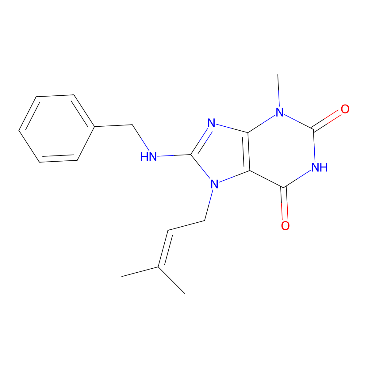 8-(benzylamino)-3-methyl-7-(3-methylbut-2-en-1-yl)-1H-purine-2,6(3H,7H)-dione molecular structure, CAS 313470-64-3