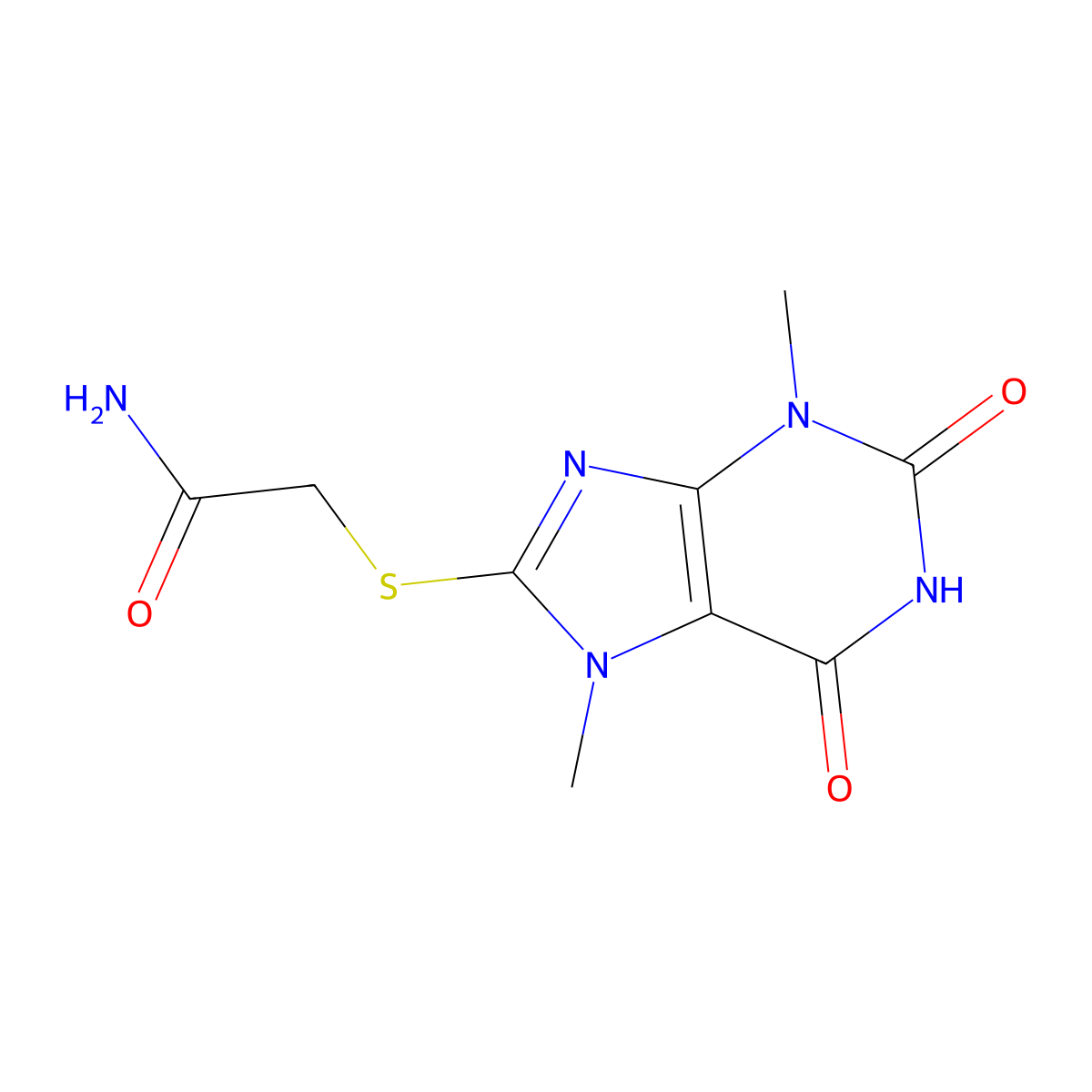 2-((3,7-dimethyl-2,6-dioxo-2,3,6,7-tetrahydro-1H-purin-8-yl)thio)acetamide molecular structure, CAS 313470-69-8
