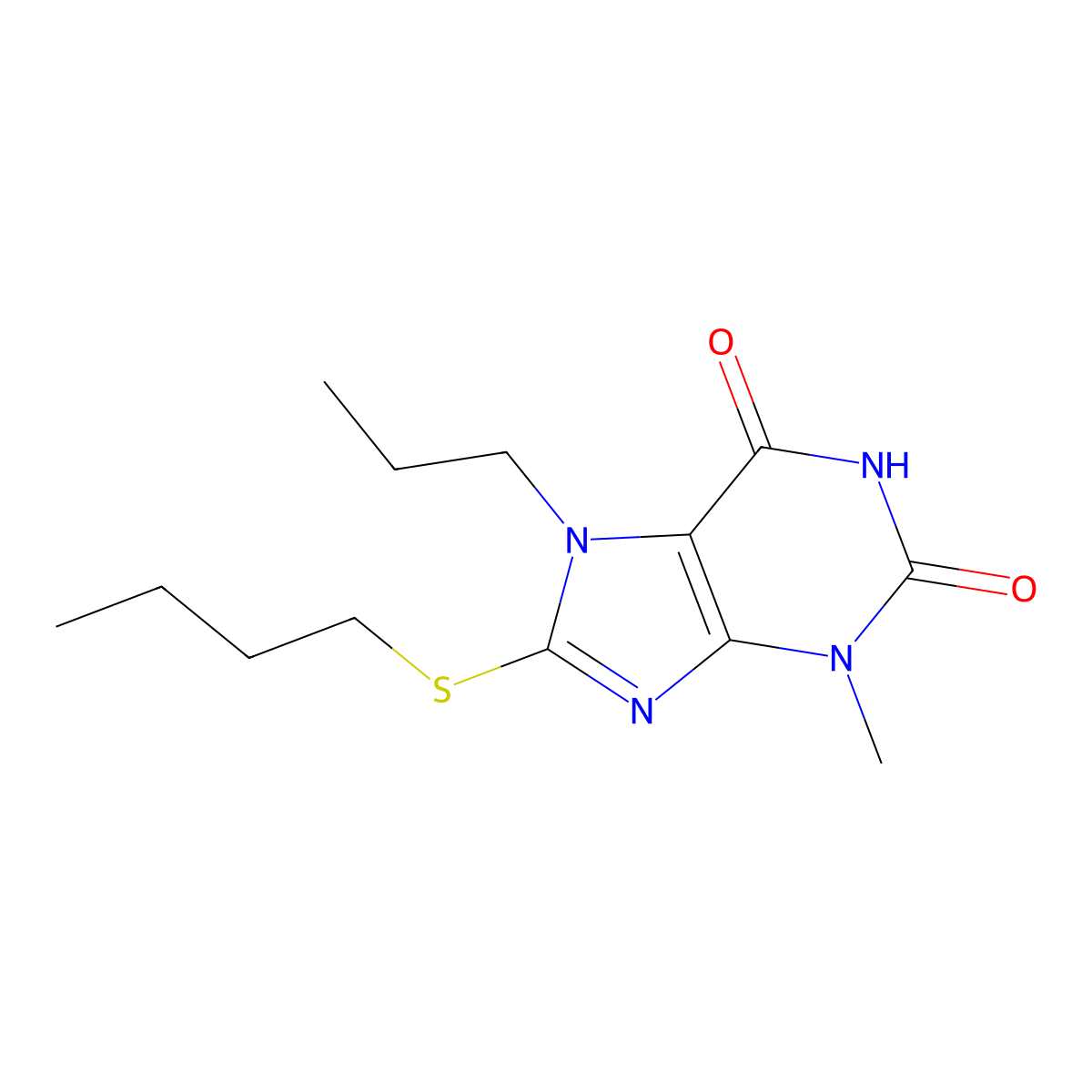 8-Butylsulfanyl-3-methyl-7-propylpurine-2,6-dione molecular structure, CAS 313470-73-4