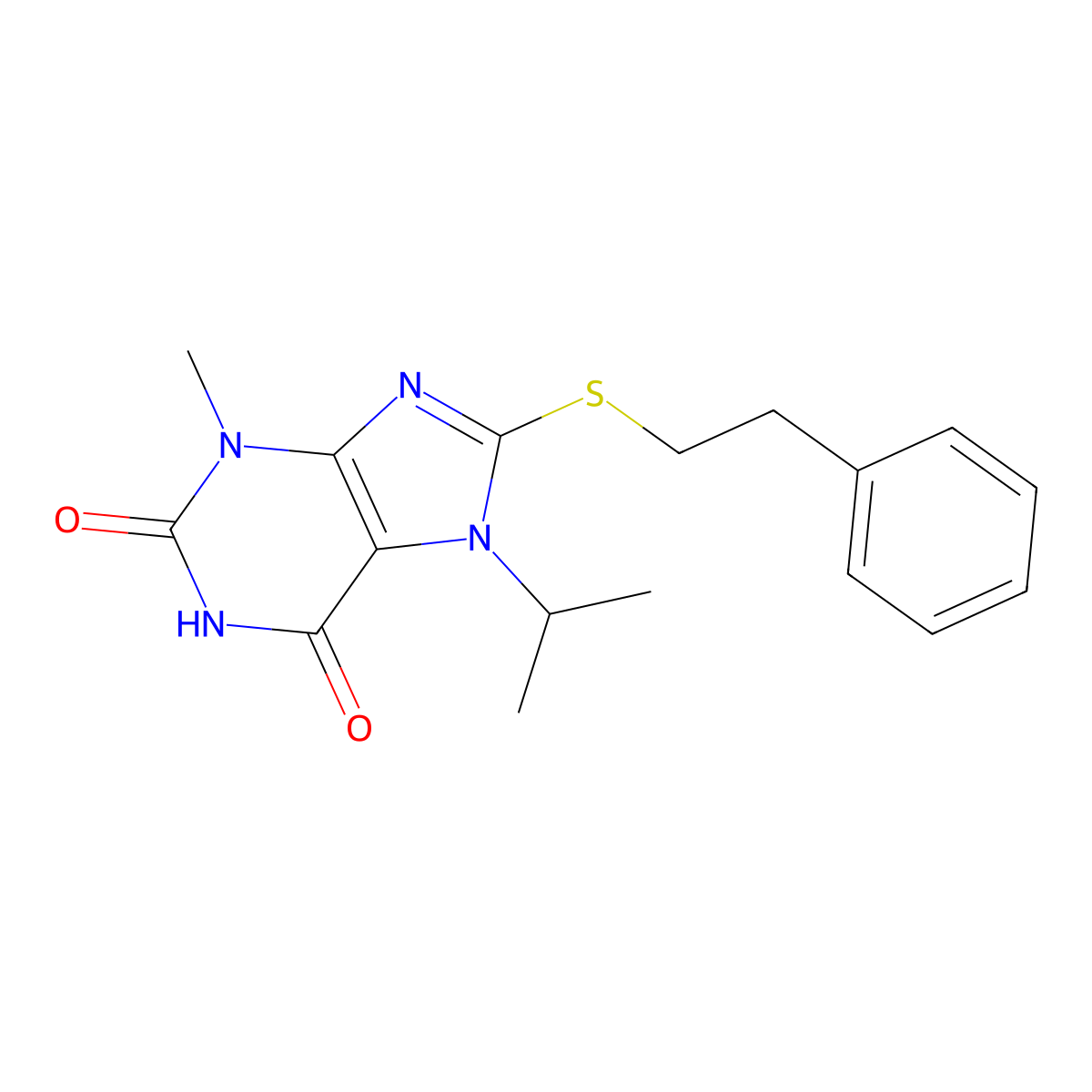 7-isopropyl-3-methyl-8-(phenethylthio)-1H-purine-2,6(3H,7H)-dione molecular structure, CAS 313470-75-6