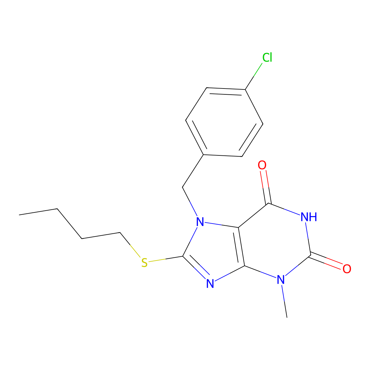 8-(butylsulfanyl)-7-(4-chlorobenzyl)-3-methyl-3,7-dihydro-1H-purine-2,6-dione molecular structure, CAS 313470-80-3