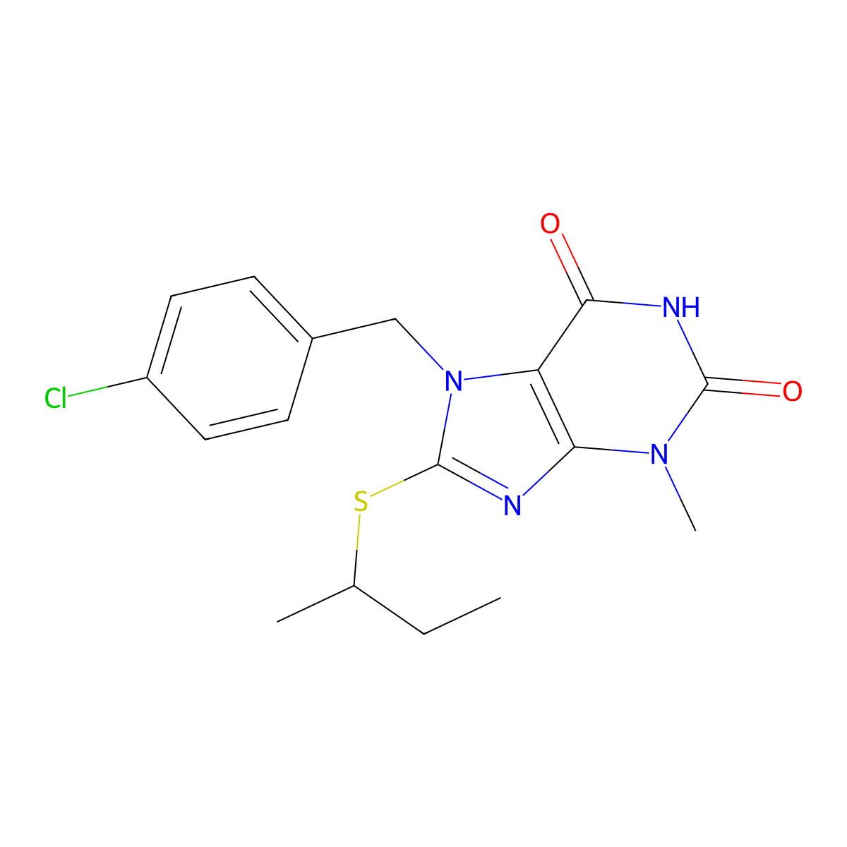 8-(Butan-2-ylthio)-7-[(4-chlorophenyl)methyl]-3-methylpurine-2,6-dione molecular structure, CAS 313470-81-4