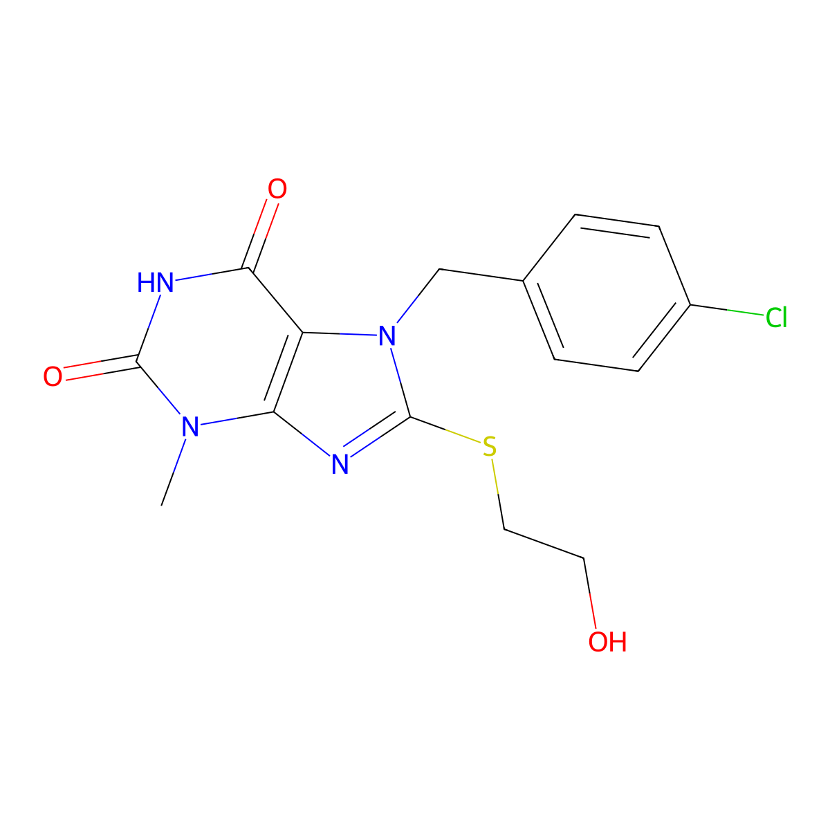 7-(4-chlorobenzyl)-8-((2-hydroxyethyl)thio)-3-methyl-1H-purine-2,6(3H,7H)-dione molecular structure, CAS 313470-84-7