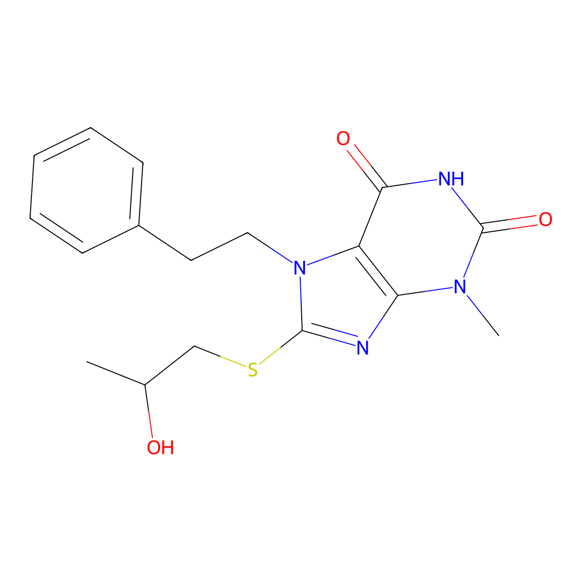 8-((2-hydroxypropyl)thio)-3-methyl-7-phenethyl-1H-purine-2,6(3H,7H)-dione molecular structure, CAS 313470-87-0