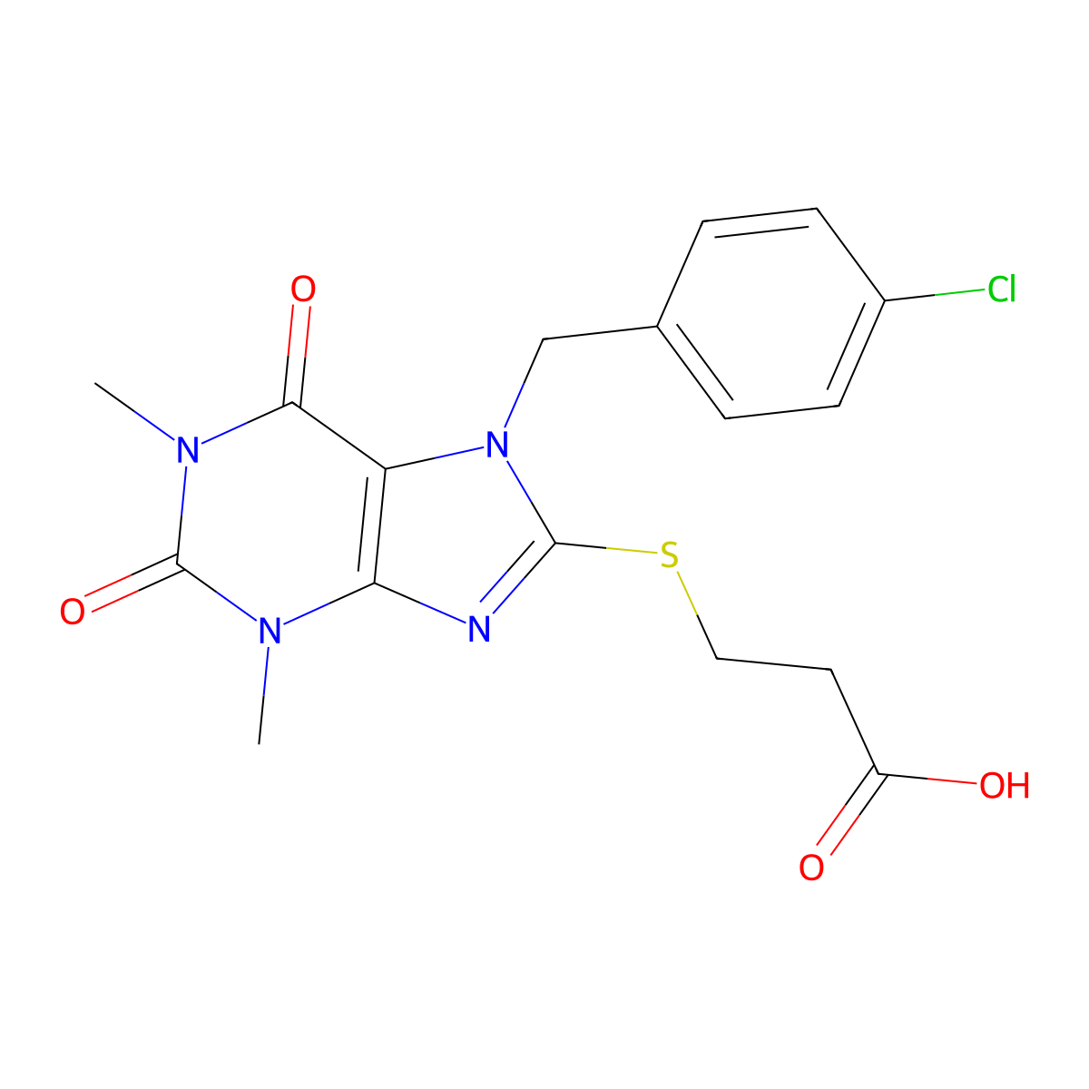 3-((7-(4-chlorobenzyl)-1,3-dimethyl-2,6-dioxo-2,3,6,7-tetrahydro-1H-purin-8-yl)thio)propanoic acid molecular structure, CAS 313470-92-7