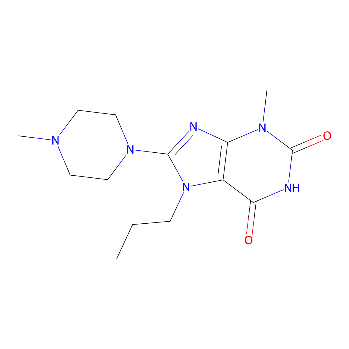 3-Methyl-8-(4-methylpiperazin-1-yl)-7-propylpurine-2,6-dione molecular structure, CAS 313471-50-0