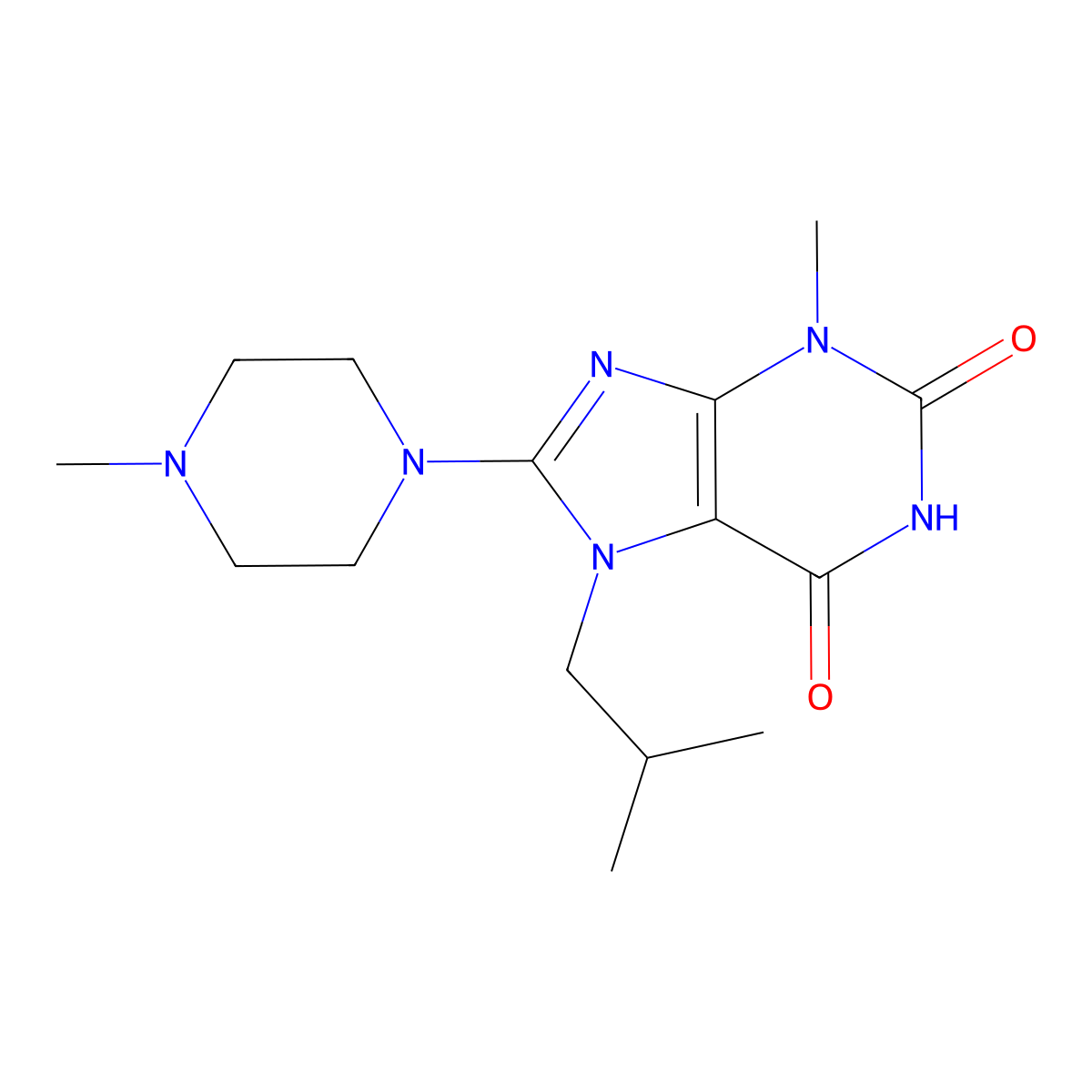 7-isobutyl-3-methyl-8-(4-methylpiperazin-1-yl)-1H-purine-2,6(3H,7H)-dione molecular structure, CAS 313471-53-3