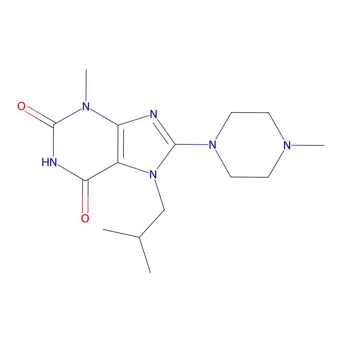 7-isobutyl-3-methyl-8-(4-methylpiperazin-1-yl)-1H-purine-2,6(3H,7H)-dione molecular structure, CAS 313471-53-3