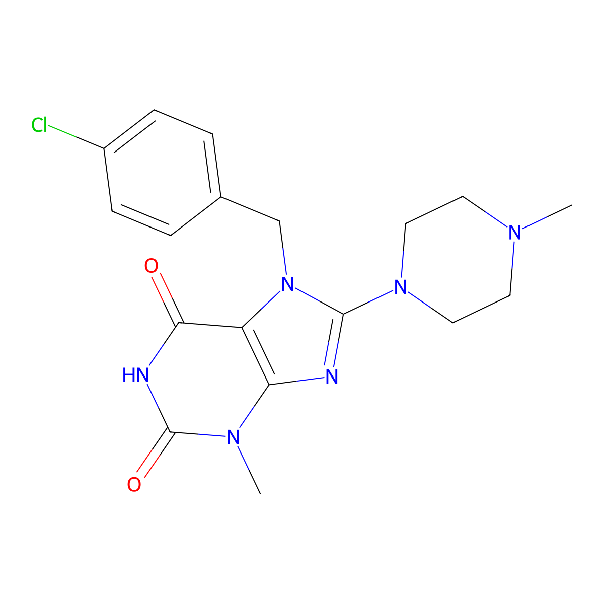7-(4-chlorobenzyl)-3-methyl-8-(4-methylpiperazin-1-yl)-1H-purine-2,6(3H,7H)-dione molecular structure, CAS 313471-55-5