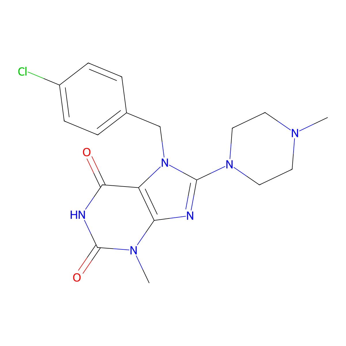 7-(4-chlorobenzyl)-3-methyl-8-(4-methylpiperazin-1-yl)-1H-purine-2,6(3H,7H)-dione molecular structure, CAS 313471-55-5