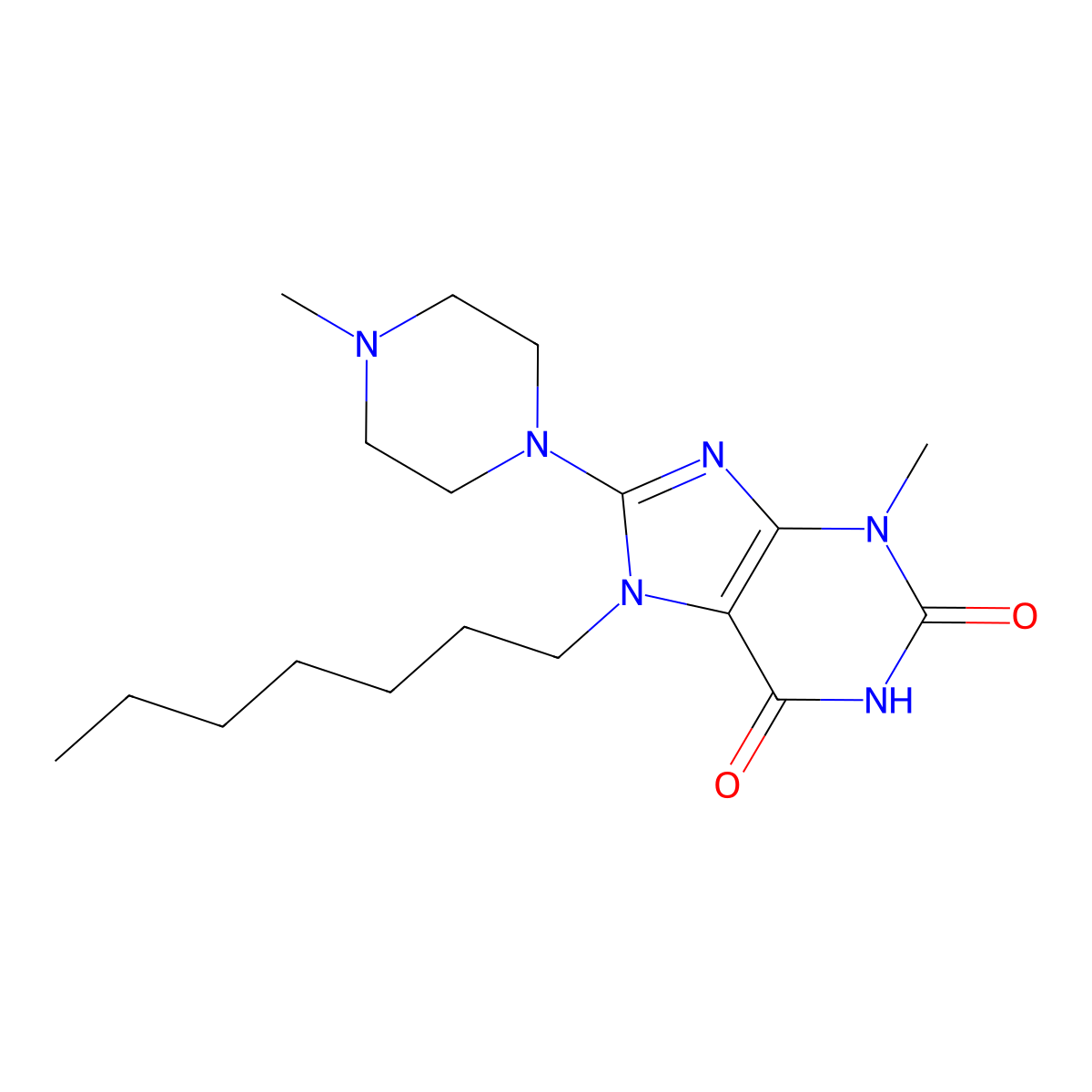7-heptyl-3-methyl-8-(4-methylpiperazin-1-yl)-1H-purine-2,6(3H,7H)-dione molecular structure, CAS 313471-56-6