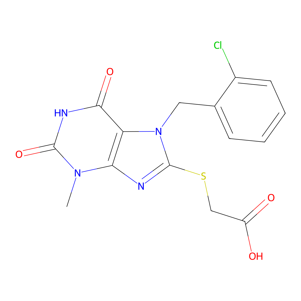 2-((7-(2-chlorobenzyl)-3-methyl-2,6-dioxo-2,3,6,7-tetrahydro-1H-purin-8-yl)thio)acetic acid molecular structure, CAS 313479-81-1